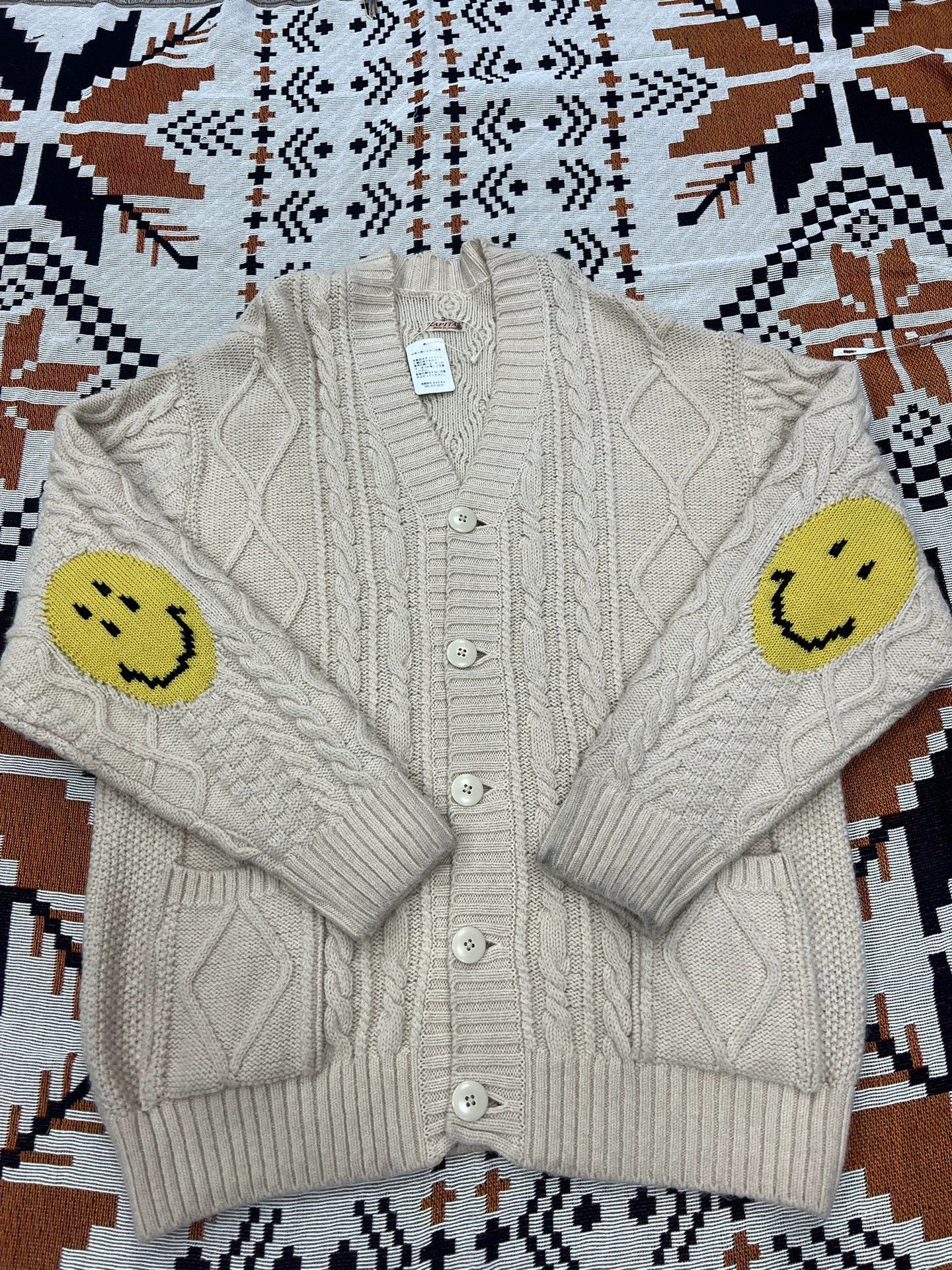 Kapital kapital Smiling face knitted patch wool cardigan sweater Size US S / EU 44-46 / 1 - 4 Thumbnail