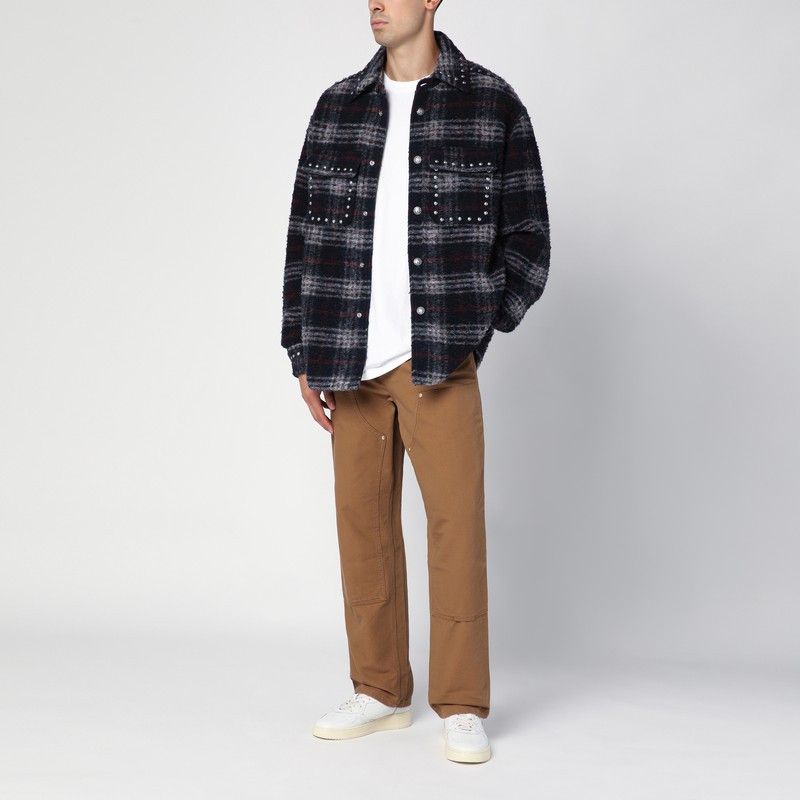 Palm Angels Palm Angels Over Shirt In Navy Check Wool With Studs Size US M / EU 48-50 / 2 - 2 Thumbnail