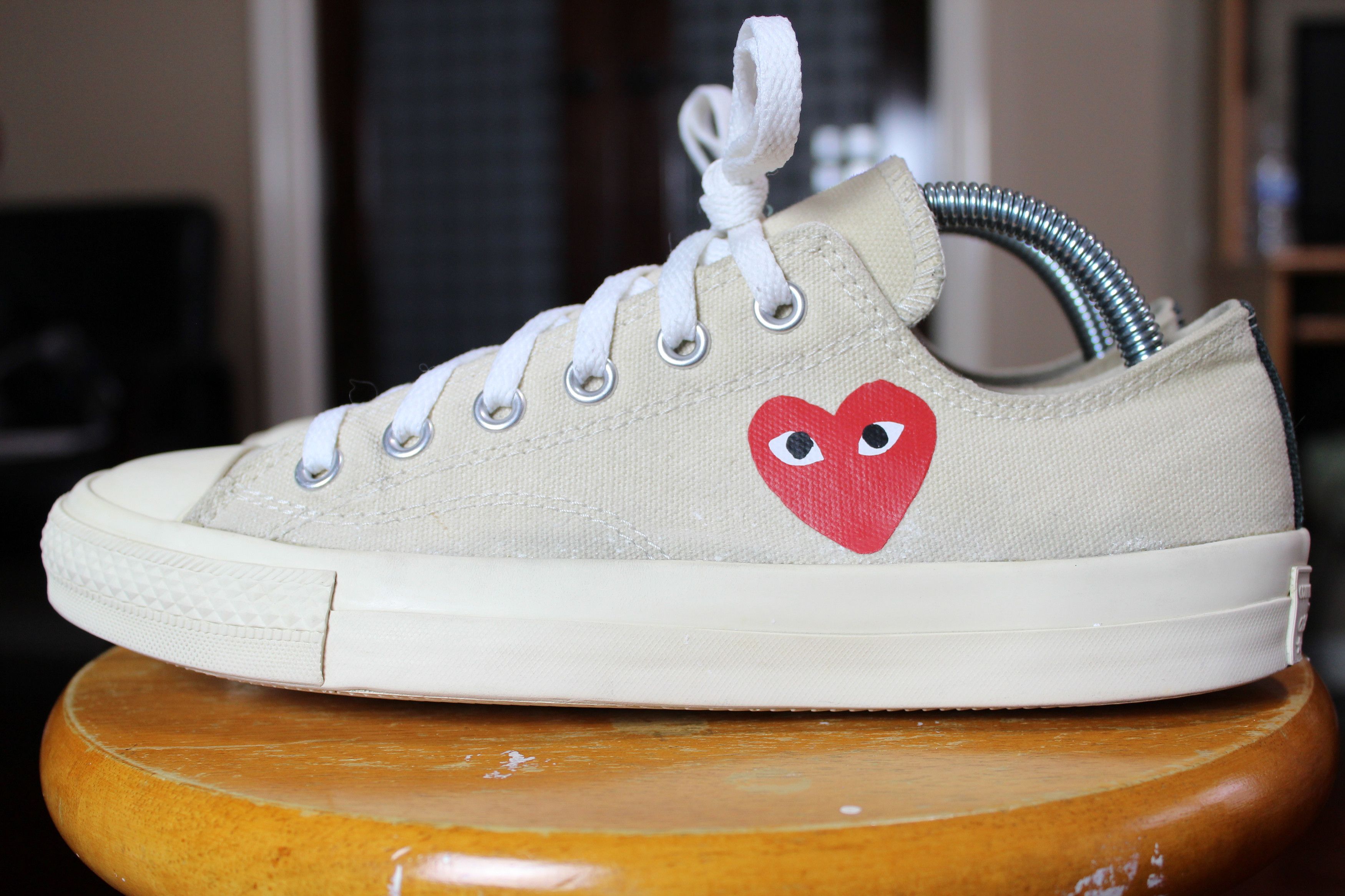 Comme des Garcons Converse CDG White Beige Cream Low Tops 1.0 OG Chuck Taylor Vintage Small Heart Grailed