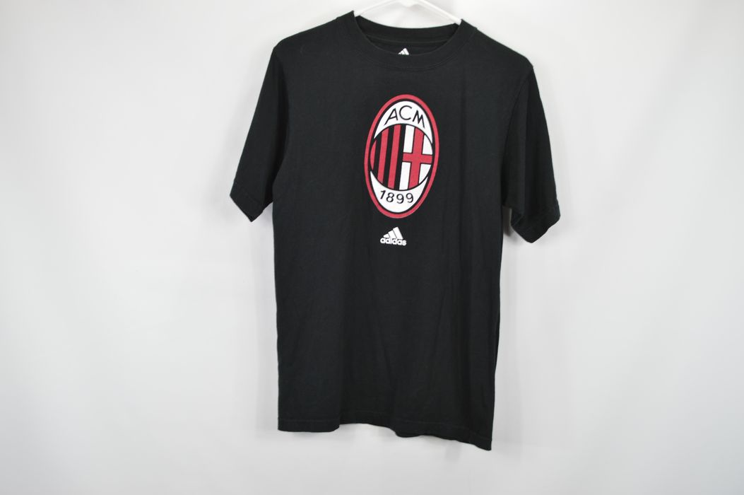 Adidas Adidas Mens Small AC Milan Spell Out Badge Short Sleeve Soccer T