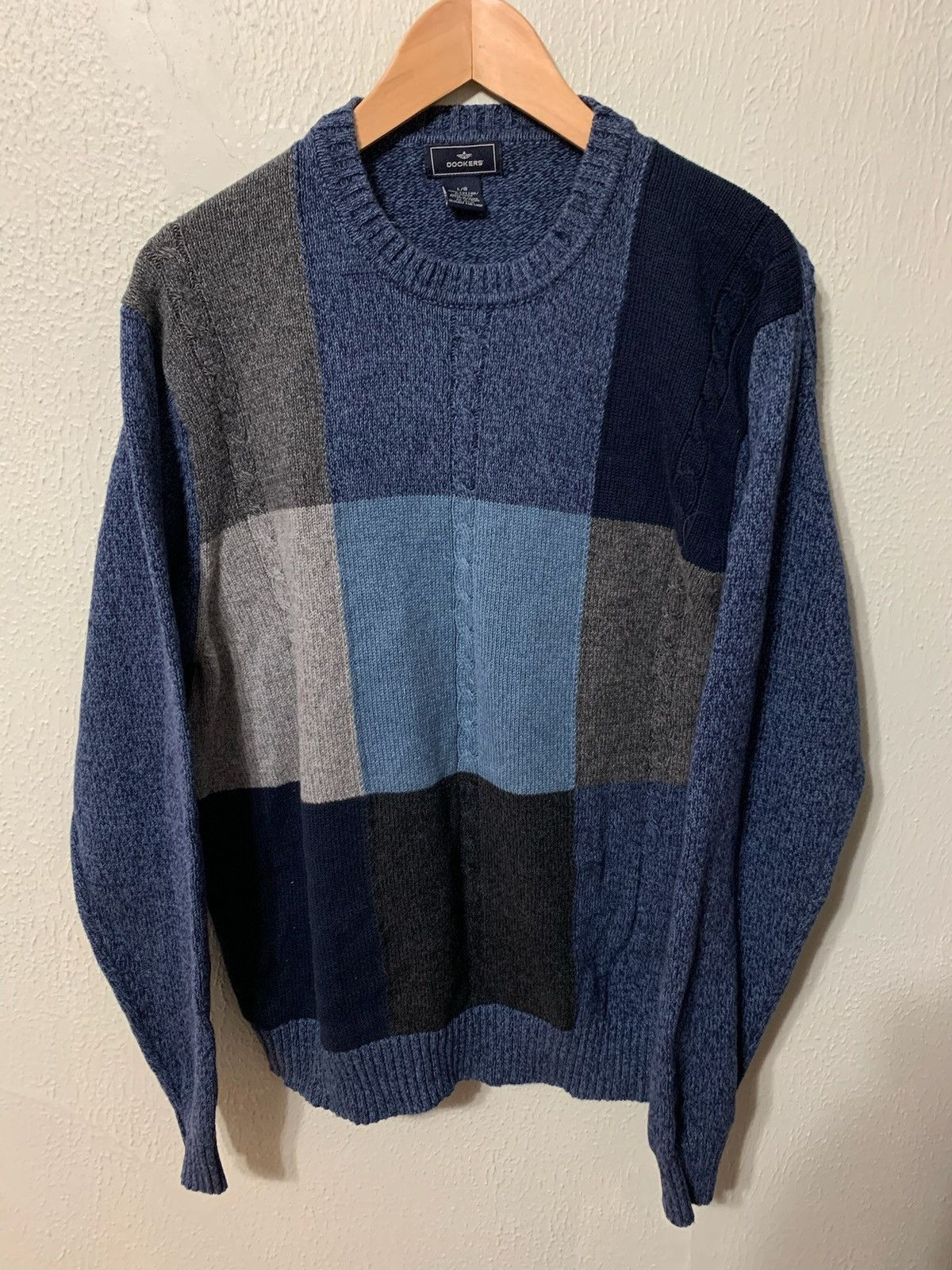 Vintage Vintage Blue Brown Square Knit Sweater Size US L / EU 52-54 / 3 - 3 Thumbnail