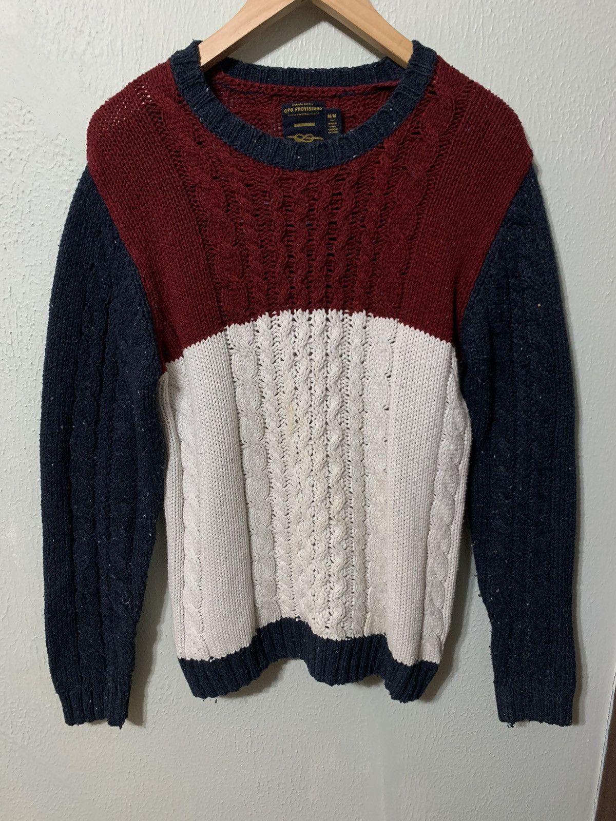 Vintage Vintage Red White Blue Wave Cableknit Sweater Size US M / EU 48-50 / 2 - 2 Thumbnail