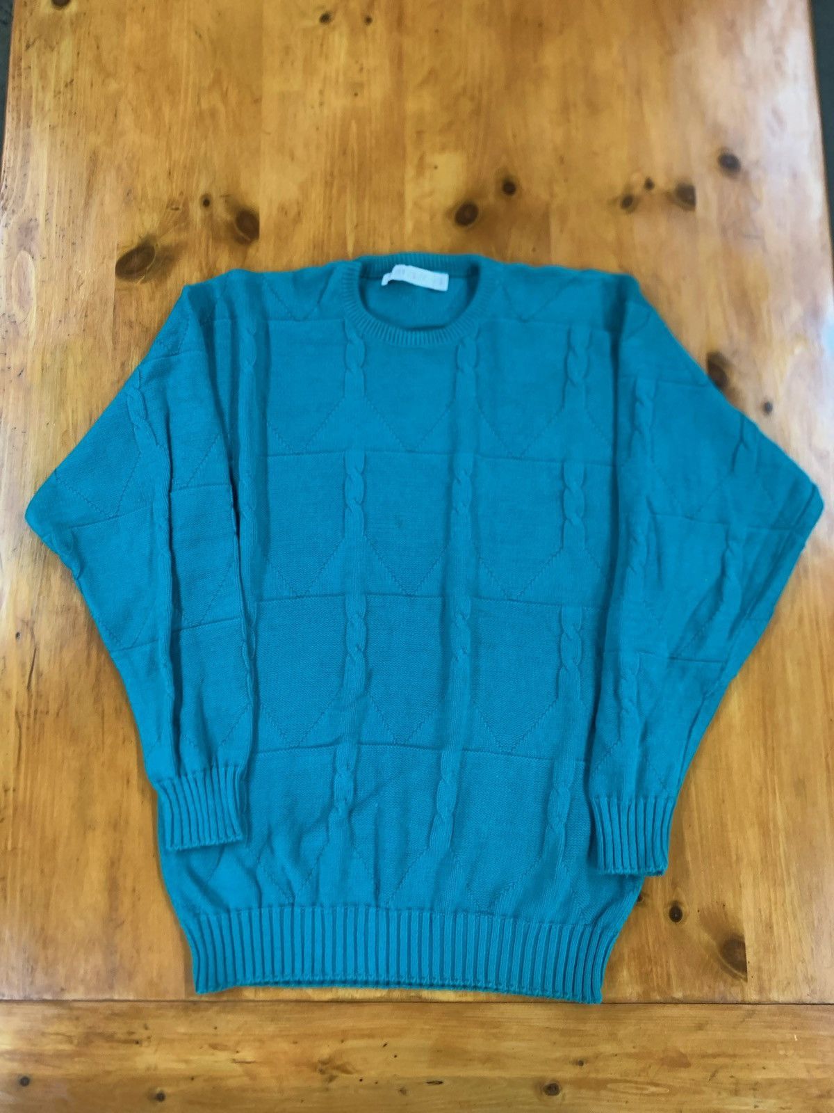 Vintage Vintage Teal Cableknit Sweater Size US XL / EU 56 / 4 - 3 Thumbnail