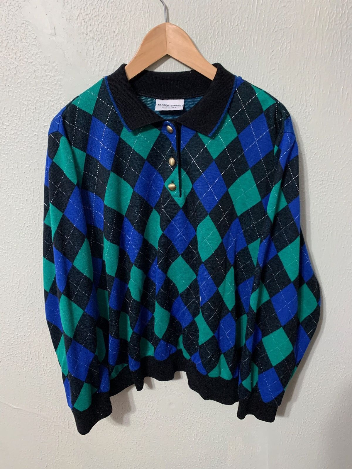 Vintage Vintage Argyle Button Neck Knit Sweater Size US XL / EU 56 / 4 - 2 Thumbnail