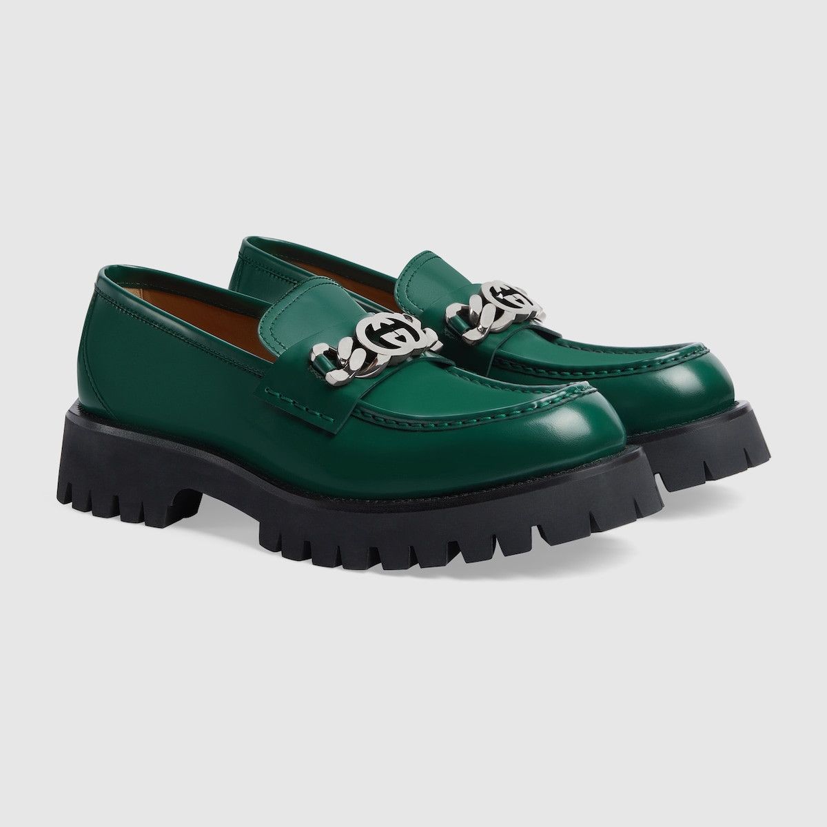 Gucci Leather Loafers with Interlocking G in green Size US 8 / EU 41 - 2 Thumbnail