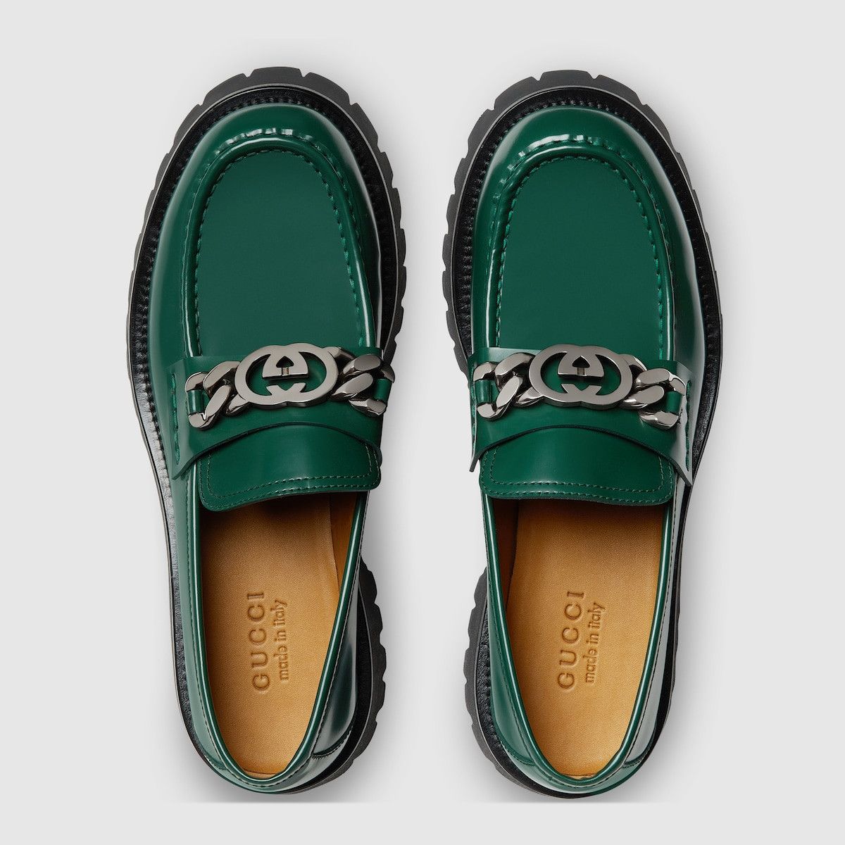 Gucci Leather Loafers with Interlocking G in green Size US 8 / EU 41 - 4 Thumbnail