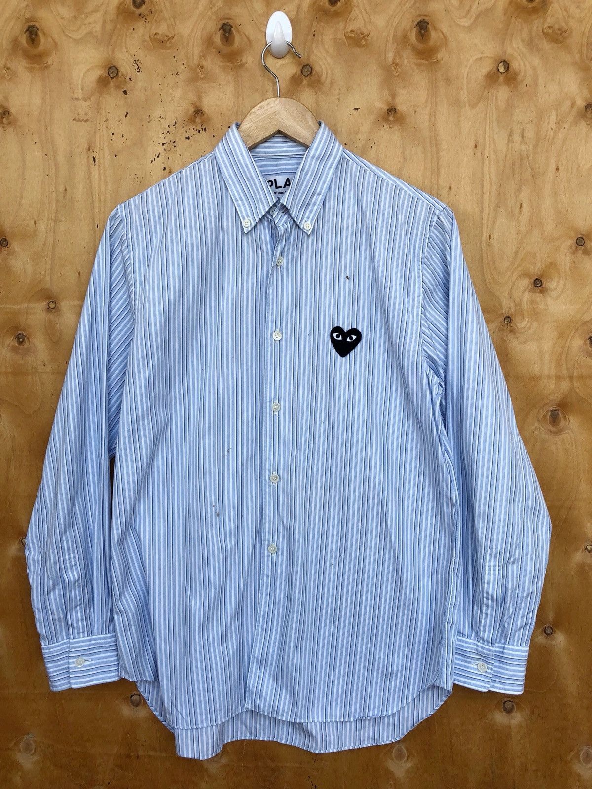 Comme Des Garcons Play Shirt Cotton Pattern Striped Long Sleeve Button Down Play Comme Des Garcons Hearts Grailed