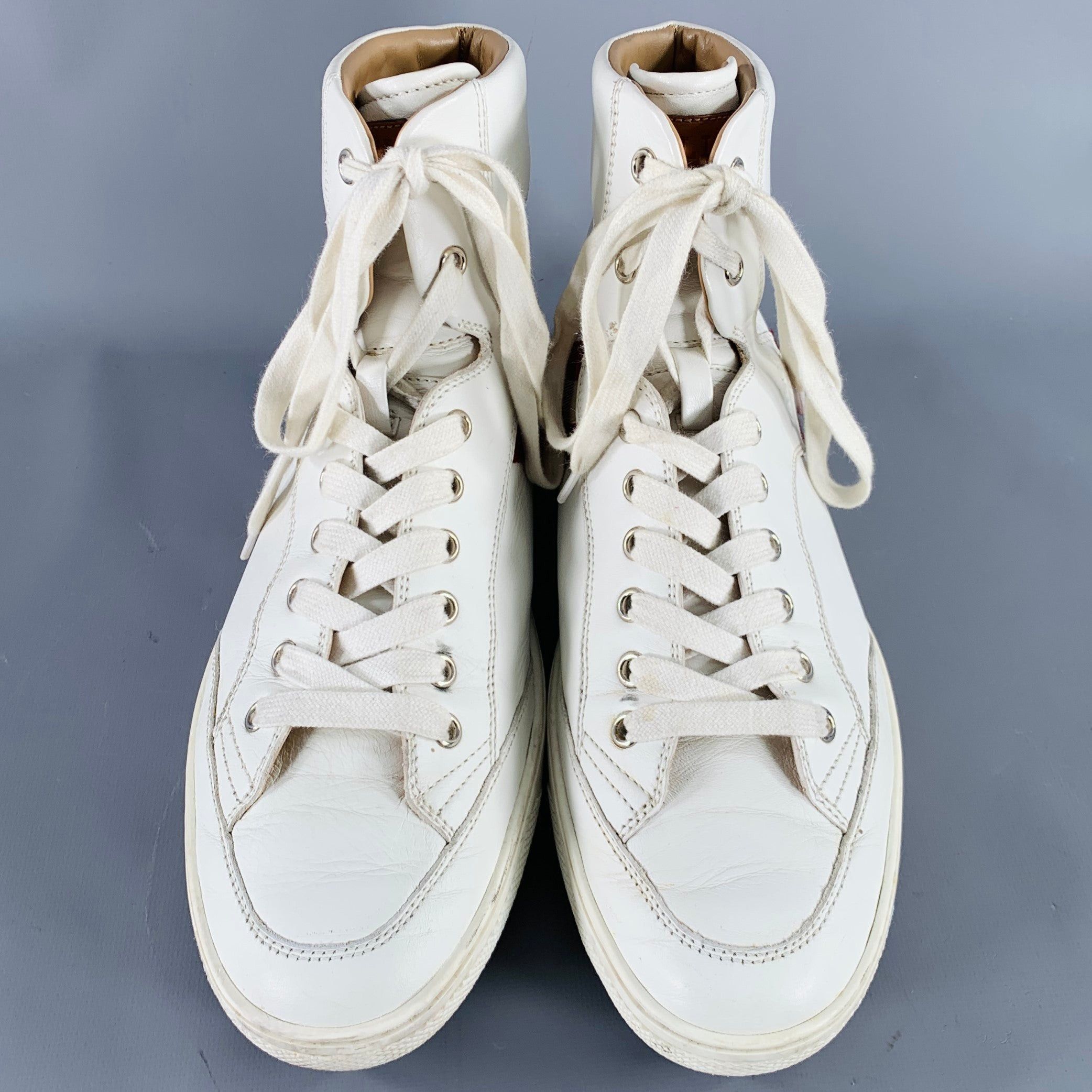 Bally Oldani White Red Ribbon Trim Leather High Top Sneakers Size US 8.5 / EU 41-42 - 4 Thumbnail