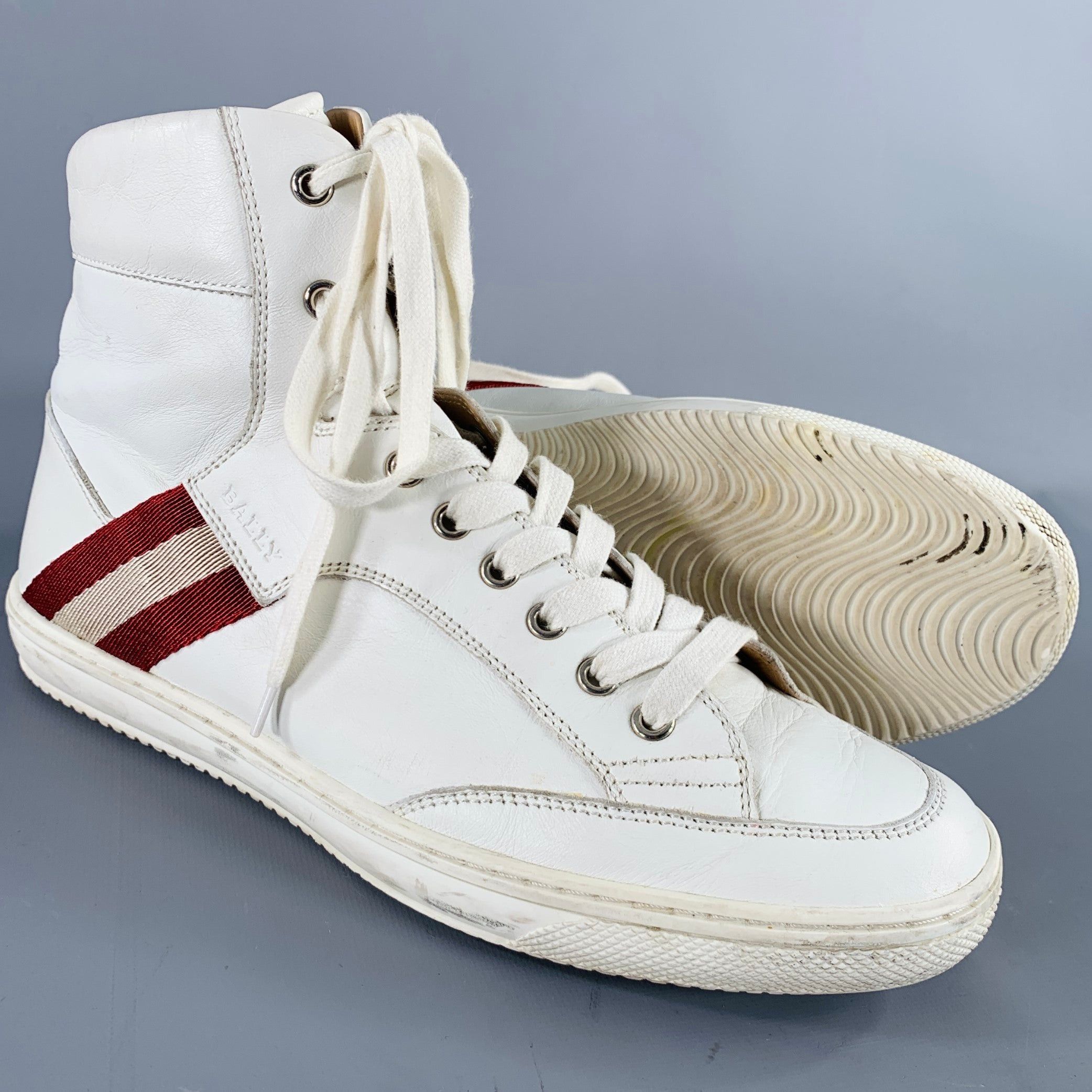 Bally Oldani White Red Ribbon Trim Leather High Top Sneakers Size US 8.5 / EU 41-42 - 5 Thumbnail