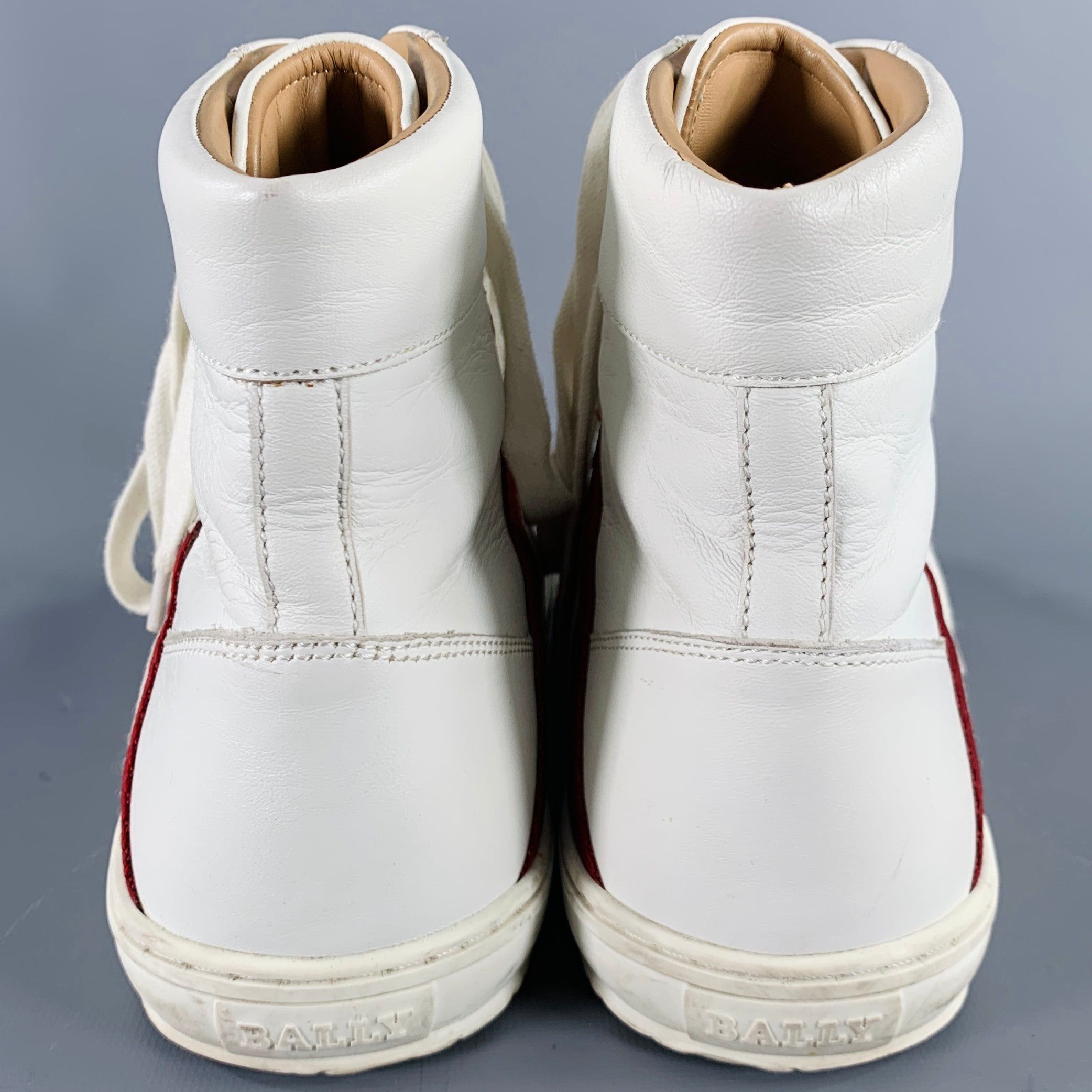 Bally Oldani White Red Ribbon Trim Leather High Top Sneakers Size US 8.5 / EU 41-42 - 3 Thumbnail