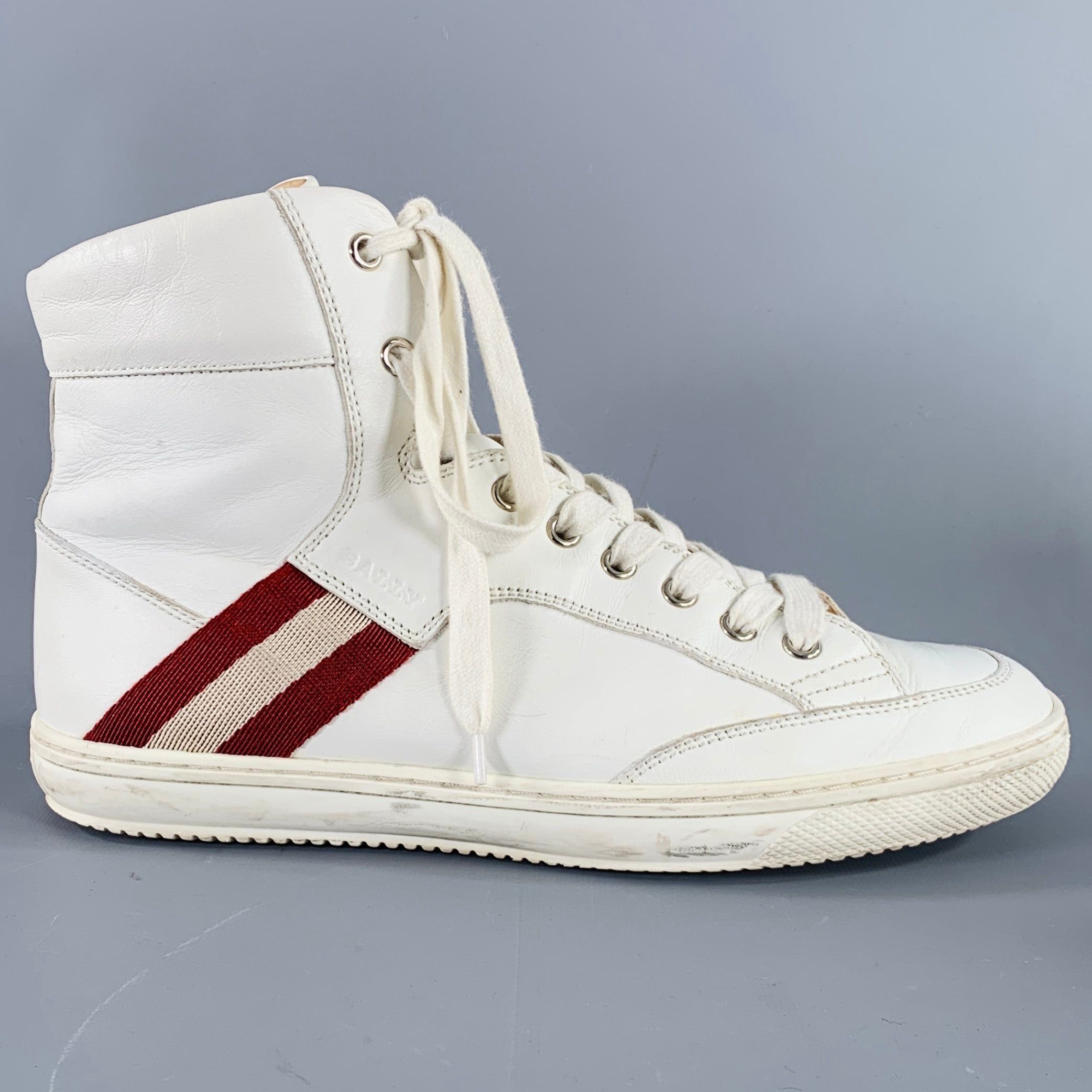 Bally Oldani White Red Ribbon Trim Leather High Top Sneakers Size US 8.5 / EU 41-42 - 2 Thumbnail