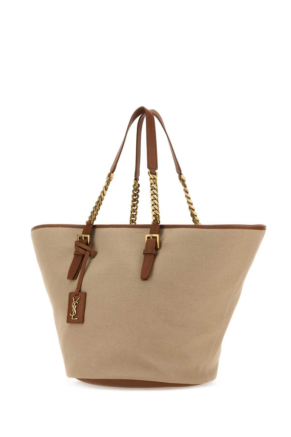 Saint Laurent Paris Cappuccino Canvas Panier Shopping Bag Size ONE SIZE - 2 Thumbnail