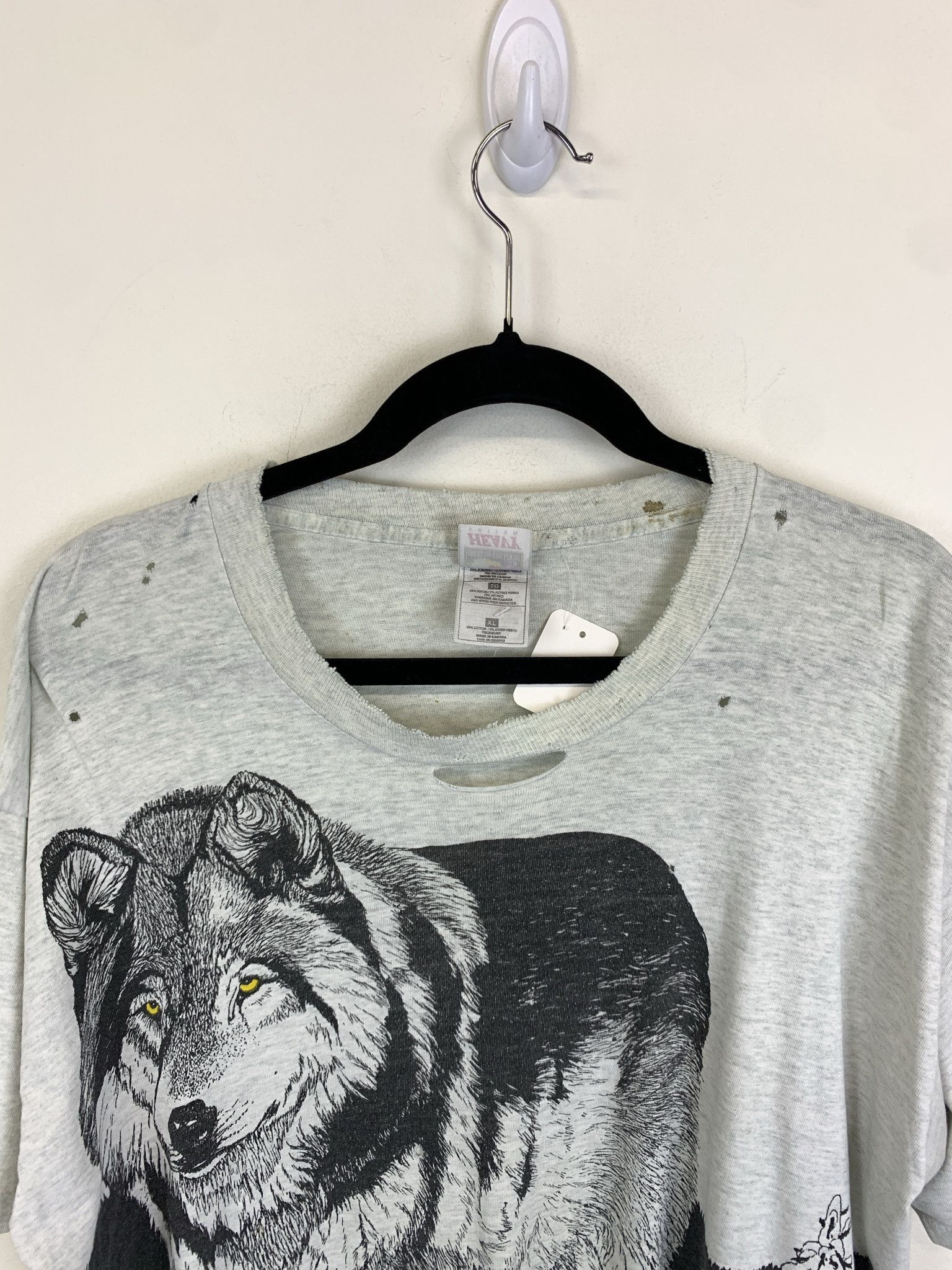Vintage Vintage 1990s Wolf All Over Print Single Stitch Distressed AOP Wolf Tee Size XL Size US XL / EU 56 / 4 - 2 Thumbnail