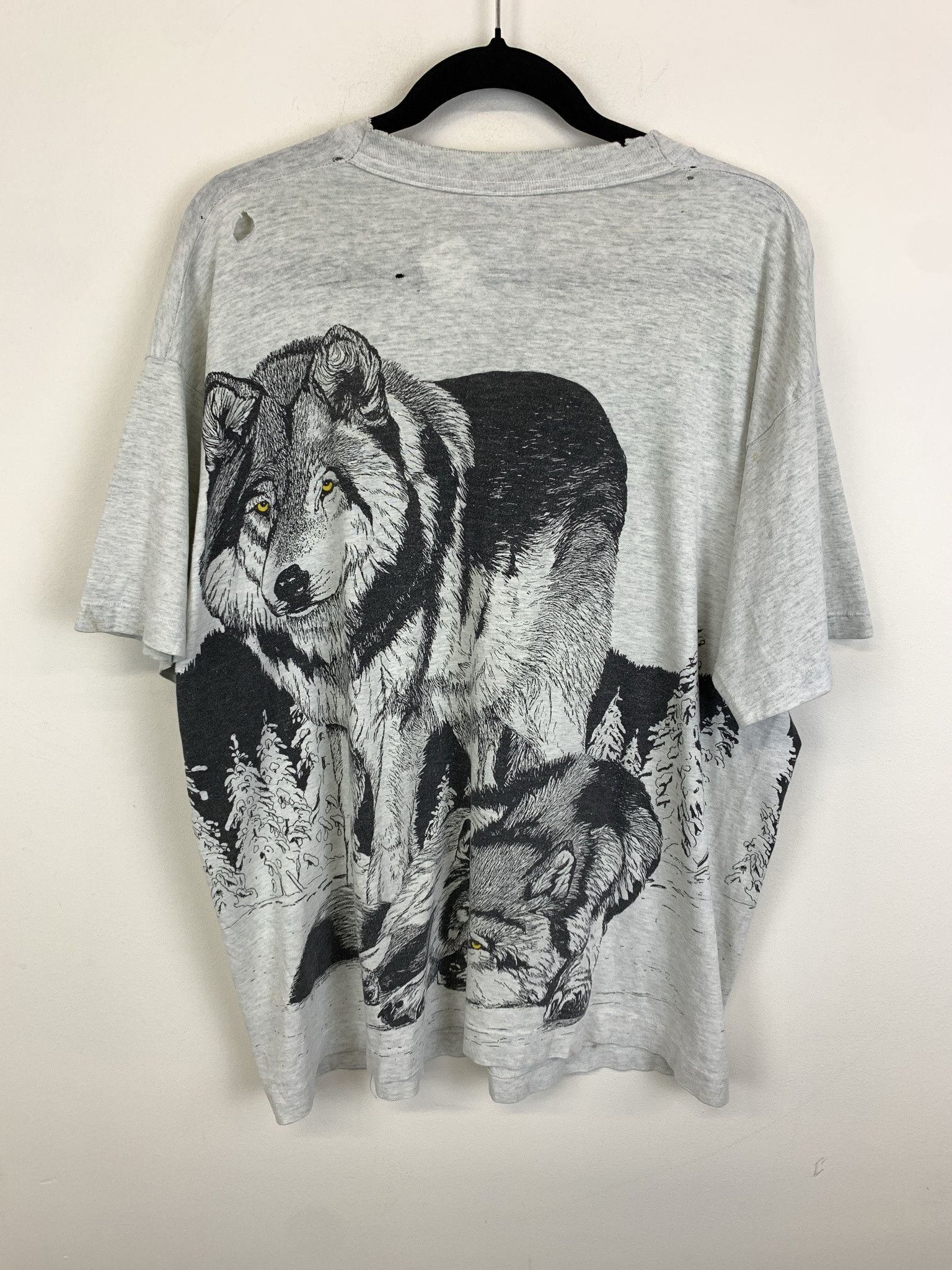 Vintage Vintage 1990s Wolf All Over Print Single Stitch Distressed AOP Wolf Tee Size XL Size US XL / EU 56 / 4 - 4 Thumbnail