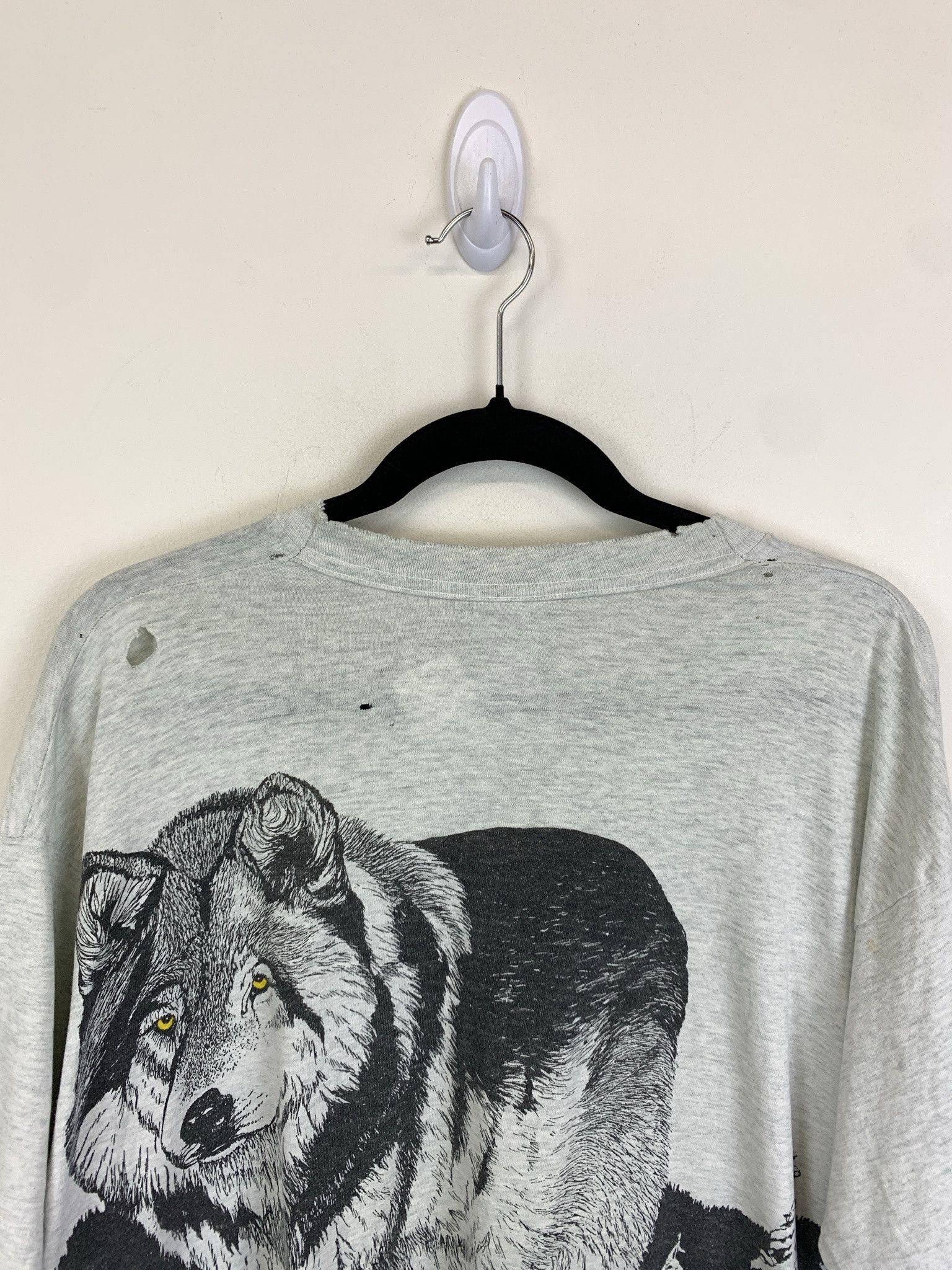 Vintage Vintage 1990s Wolf All Over Print Single Stitch Distressed AOP Wolf Tee Size XL Size US XL / EU 56 / 4 - 5 Thumbnail