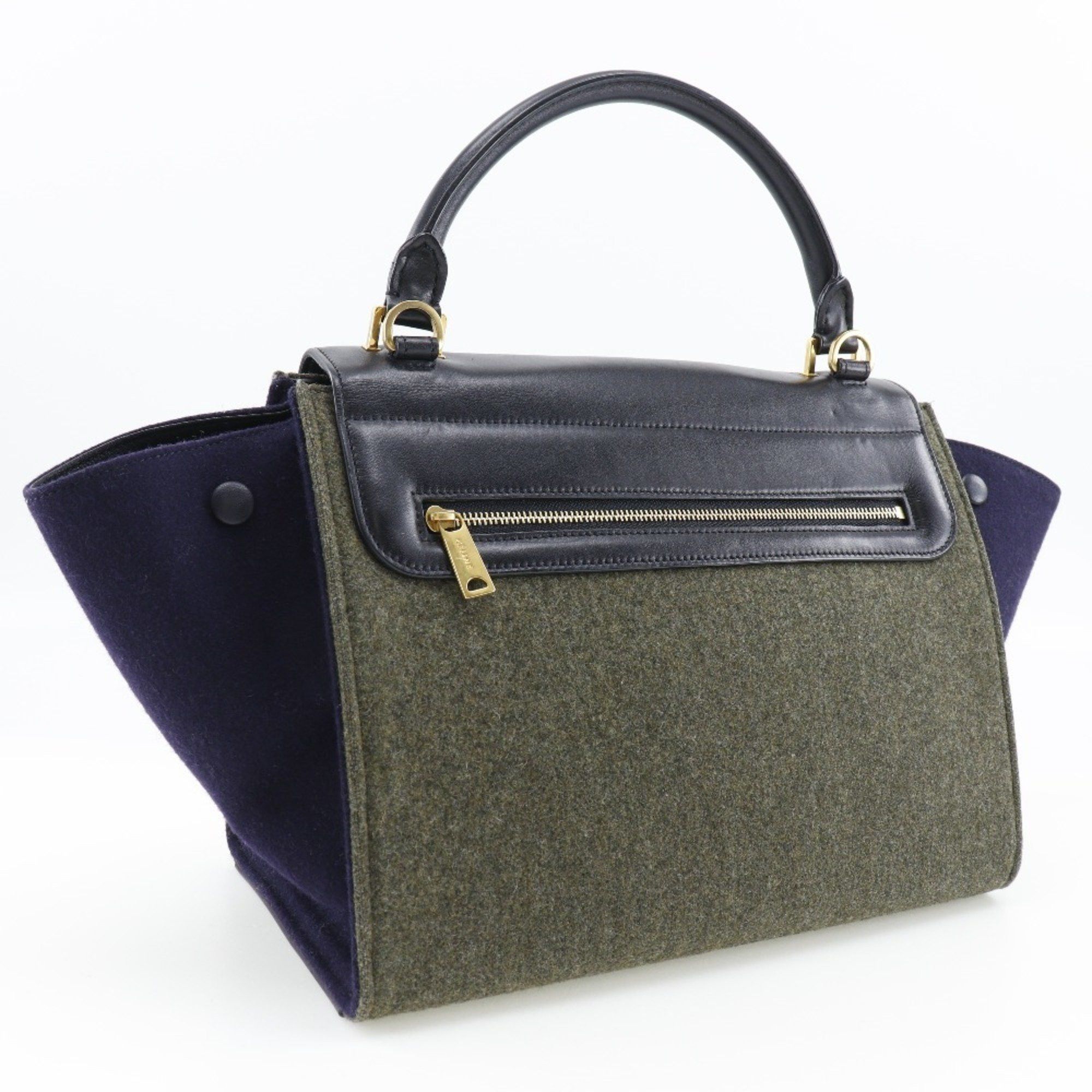 Celine CELINE Trapeze Handbag Felt x Calfskin Black/Grey 2way Flap Women's Size ONE SIZE - 3 Thumbnail