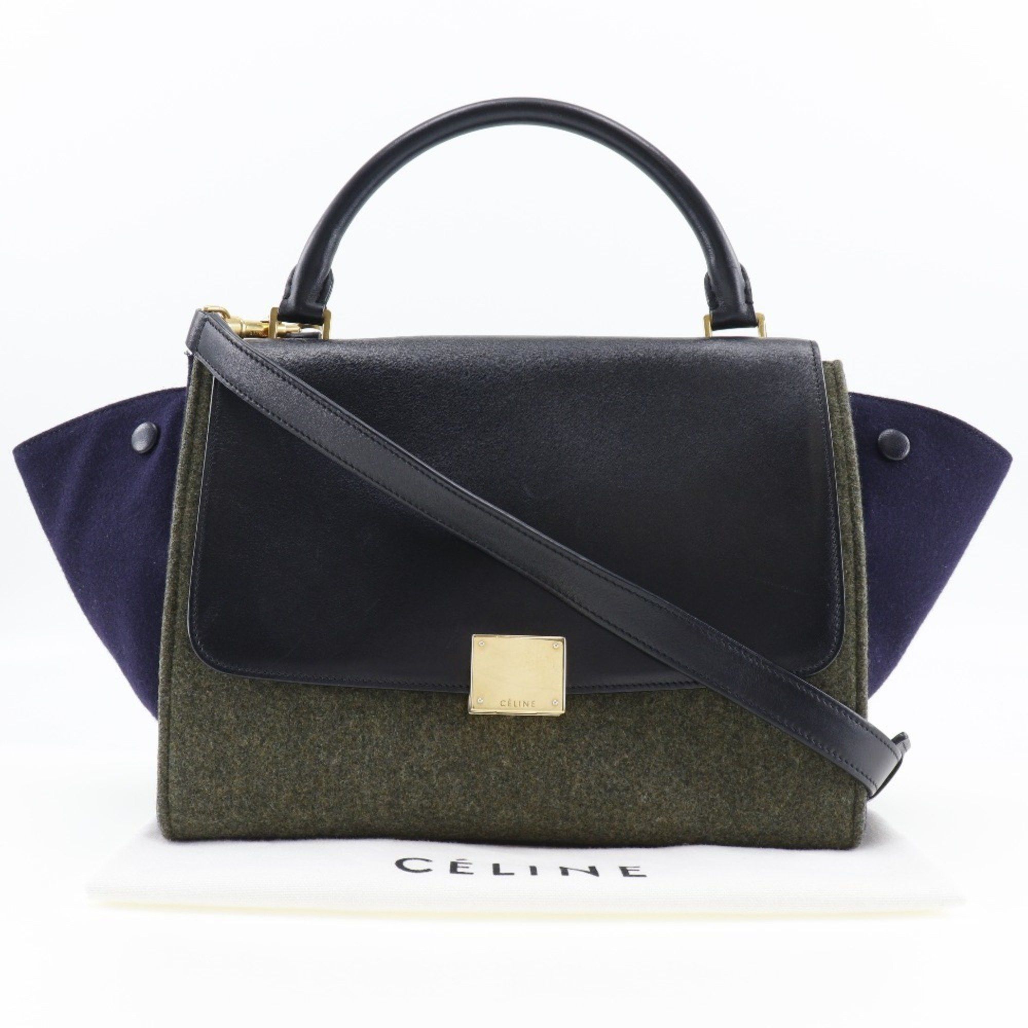 Celine CELINE Trapeze Handbag Felt x Calfskin Black/Grey 2way Flap Women's Size ONE SIZE - 16 Thumbnail