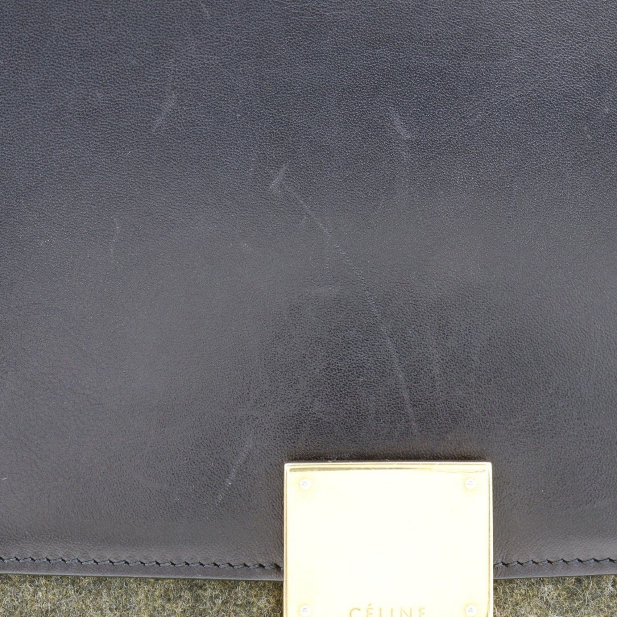 Celine CELINE Trapeze Handbag Felt x Calfskin Black/Grey 2way Flap Women's Size ONE SIZE - 7 Thumbnail