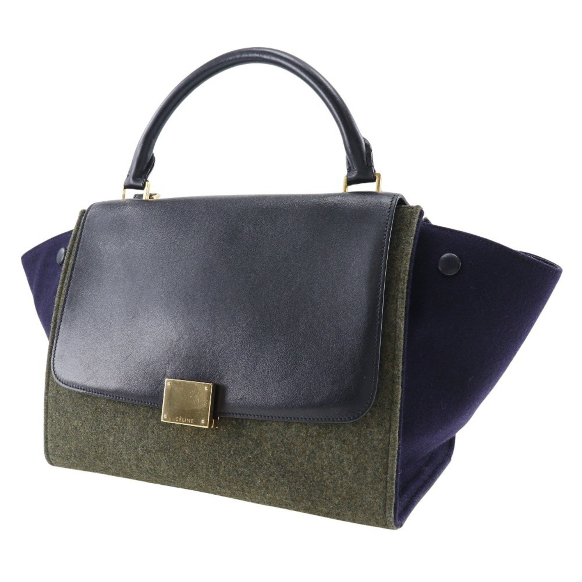 Celine CELINE Trapeze Handbag Felt x Calfskin Black/Grey 2way Flap Women's Size ONE SIZE - 2 Thumbnail