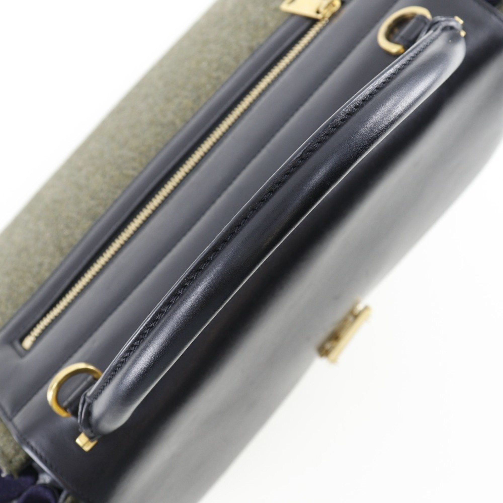 Celine CELINE Trapeze Handbag Felt x Calfskin Black/Grey 2way Flap Women's Size ONE SIZE - 5 Thumbnail