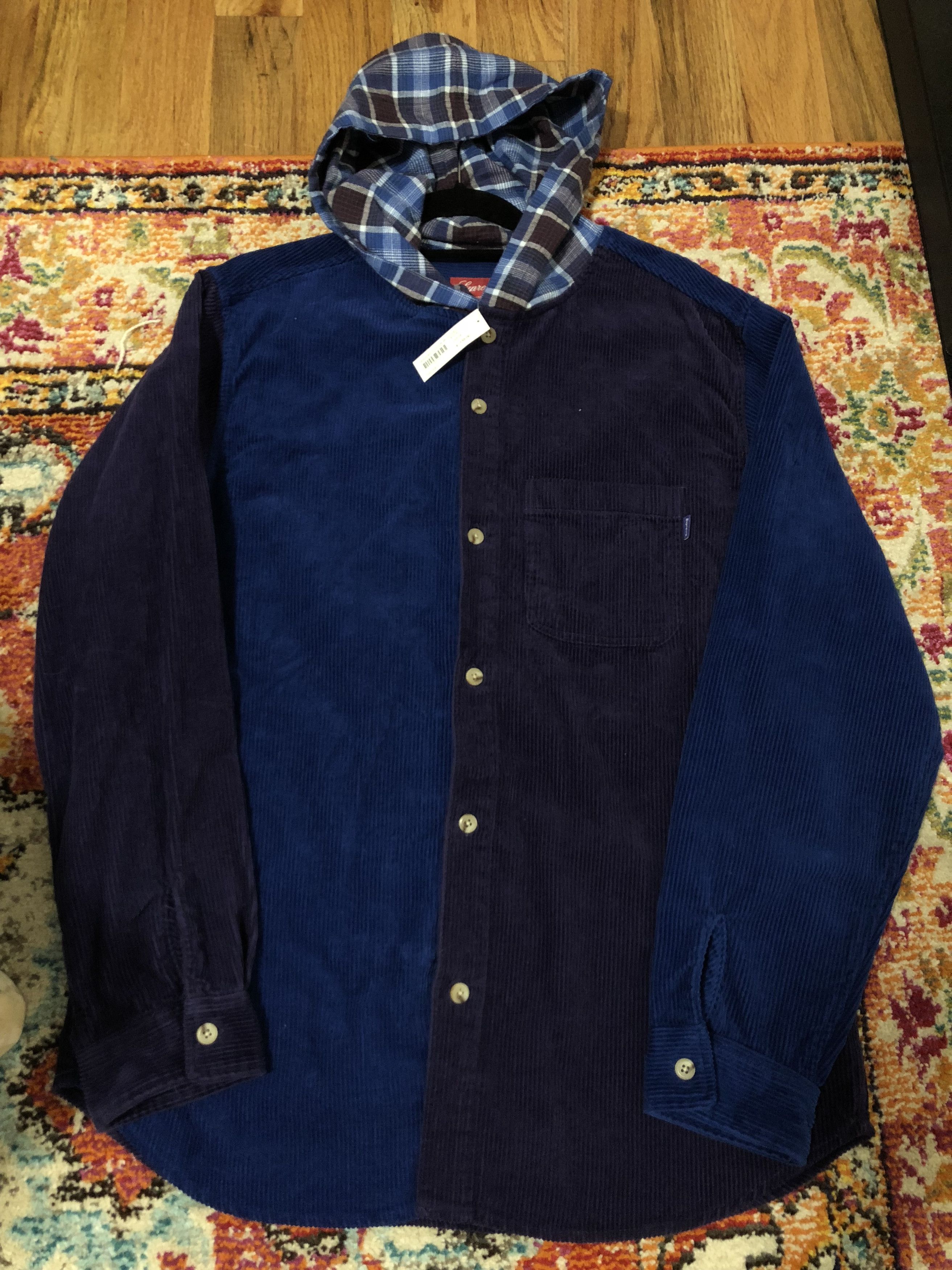 Supreme Supreme Hooded Color Blocked Corduroy Shirt - Blue | Grailed