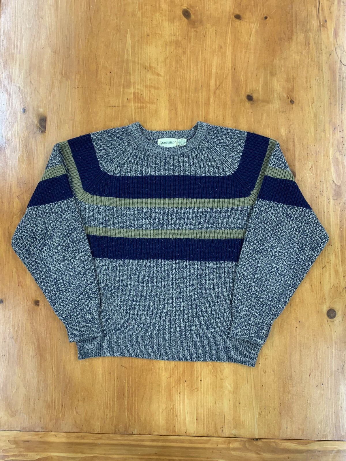 Band Tees Vintage Navy Tan Band Herringbone Knit Sweater Size US XL / EU 56 / 4 - 3 Thumbnail