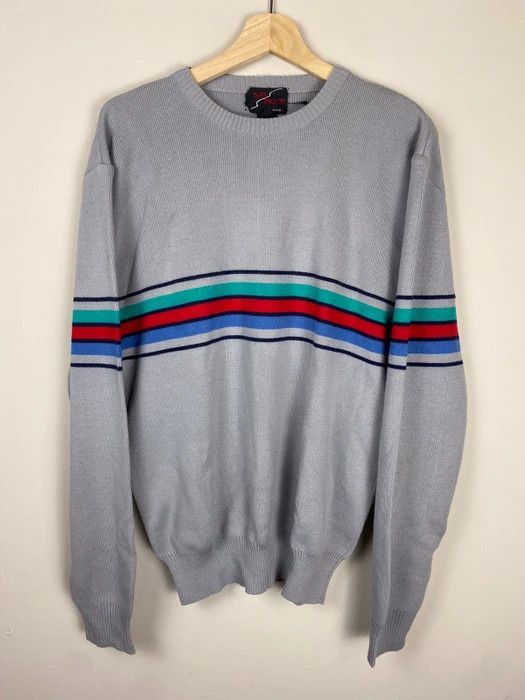 Band Tees Vintage 1980s Striped Band Knit Sweater Size US XL / EU 56 / 4 - 1 Thumbnail