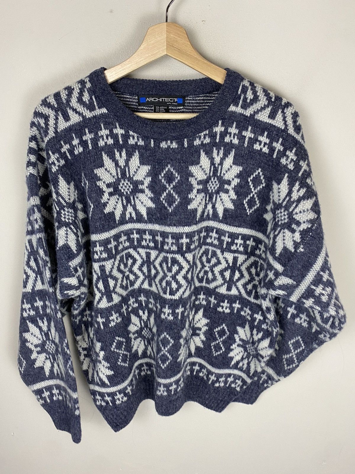 Vintage Vintage Snowflake Cross Knit Sweater Size US L / EU 52-54 / 3 - 3 Thumbnail