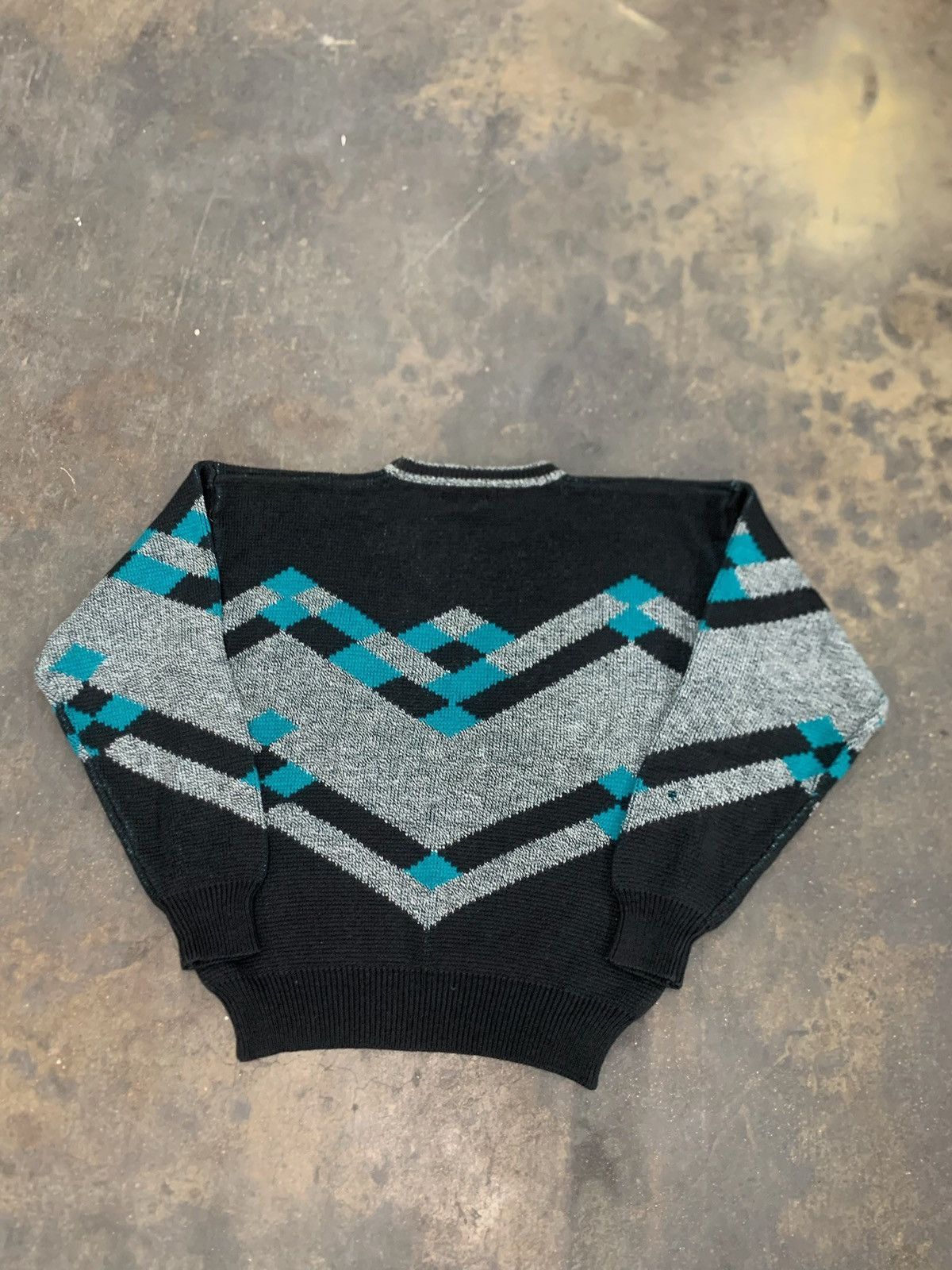 Vintage Vintage Teal Diamond Knit Sweater Size US L / EU 52-54 / 3 - 3 Thumbnail