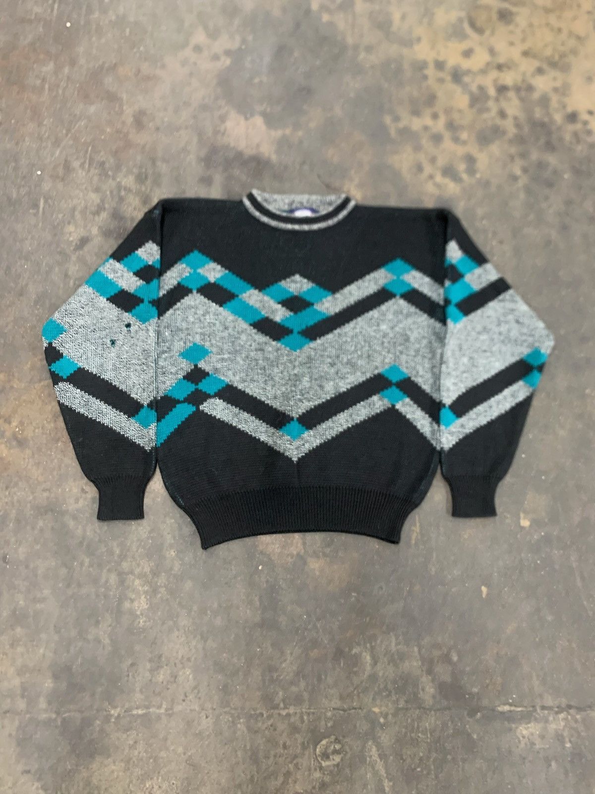 Vintage Vintage Teal Diamond Knit Sweater Size US L / EU 52-54 / 3 - 2 Thumbnail
