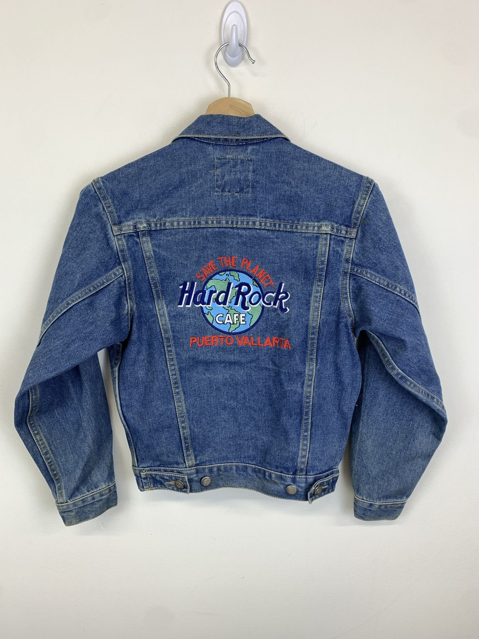 Hard Rock Cafe × Vintage Vintage Hard Rock Cafe Puerto Vallatra Save the Planet Embroidered Denim Jacker Size S Size US M / EU 48-50 / 2 - 4 Thumbnail