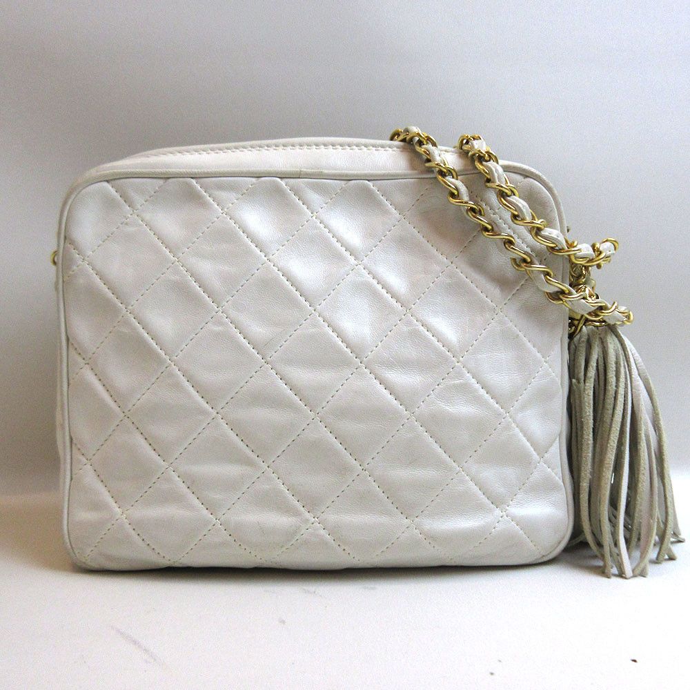 Chanel Chanel Lambskin Chain Shoulder Bag White Gold Hardware