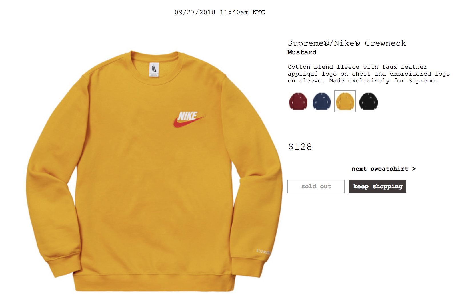 Supreme Mustard Supreme Nike Crewneck | Grailed