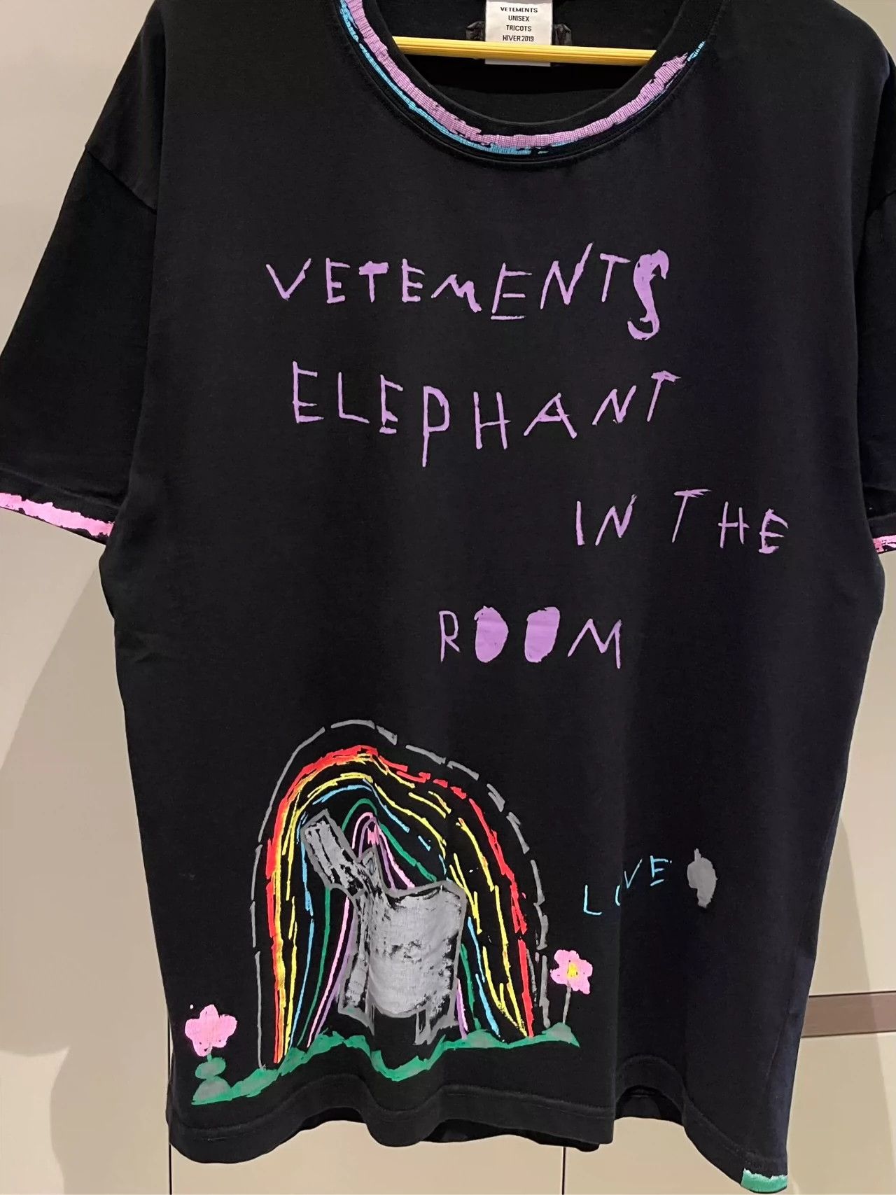 Vetements Black Slogan Logo Oil Short Sleeve T-shirt -DMC