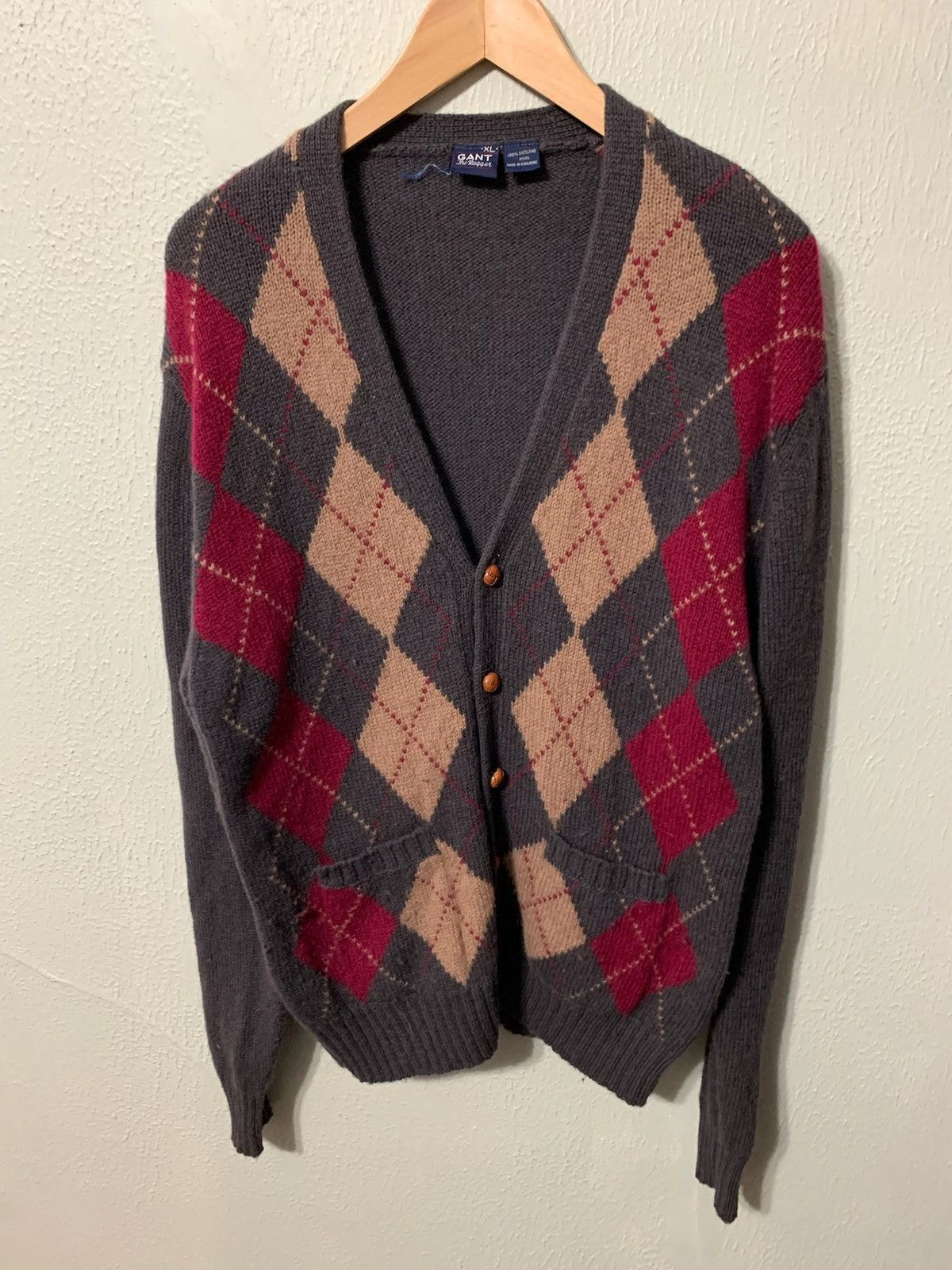 Vintage Vintage Gant Argyle Panel Knit Cardigan Size US L / EU 52-54 / 3 - 2 Thumbnail
