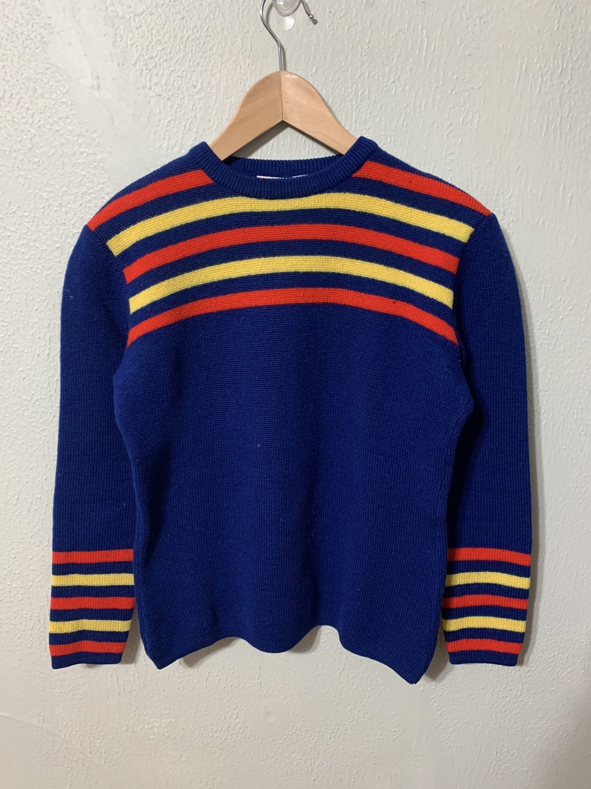 Vintage Vintage 1970s Blue Striped Knit Sweater Size US L / EU 52-54 / 3 - 2 Thumbnail