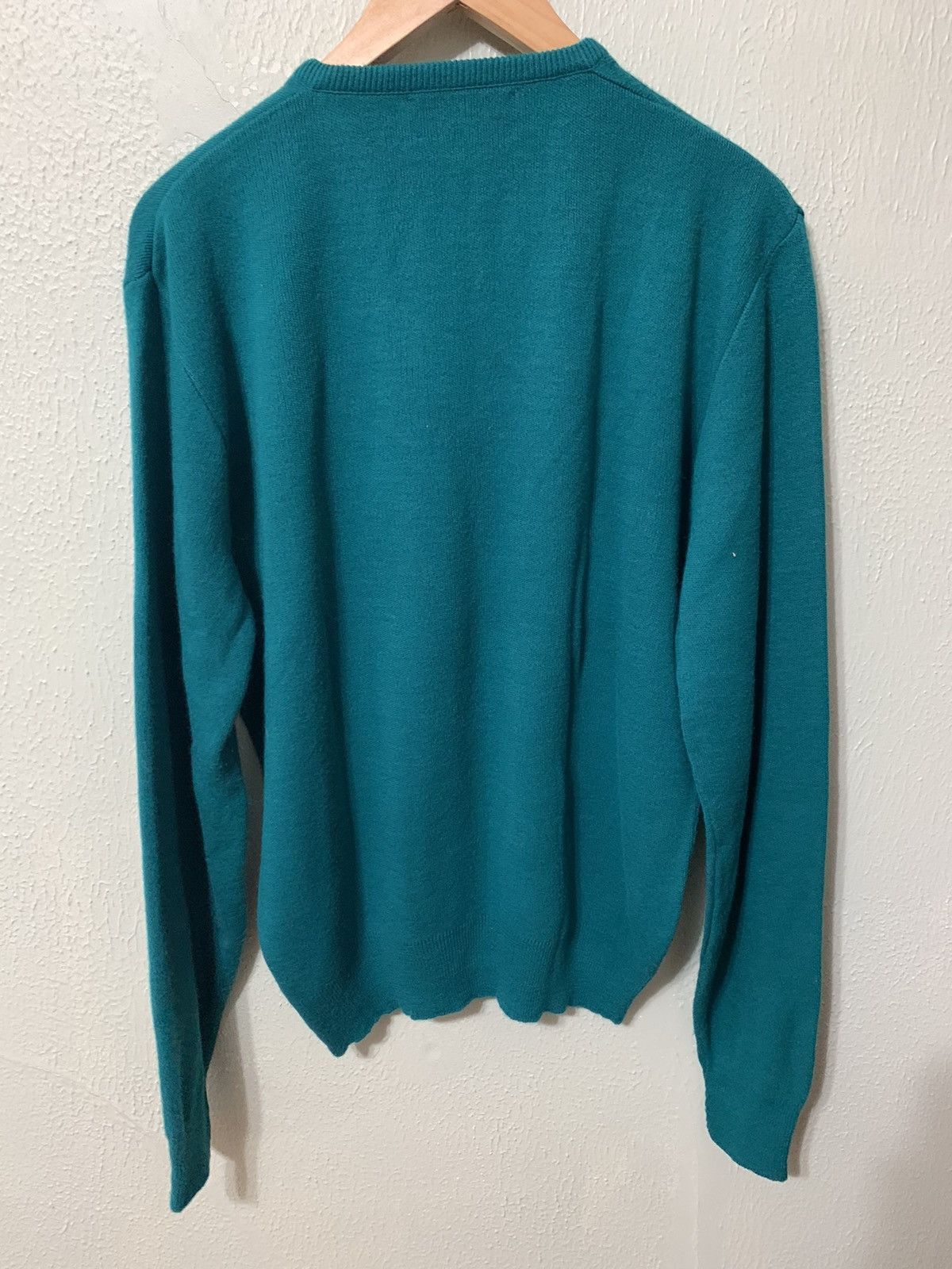 Vintage Vintage Teal Solid V Neck Knit Sweater Size US L / EU 52-54 / 3 - 2 Thumbnail