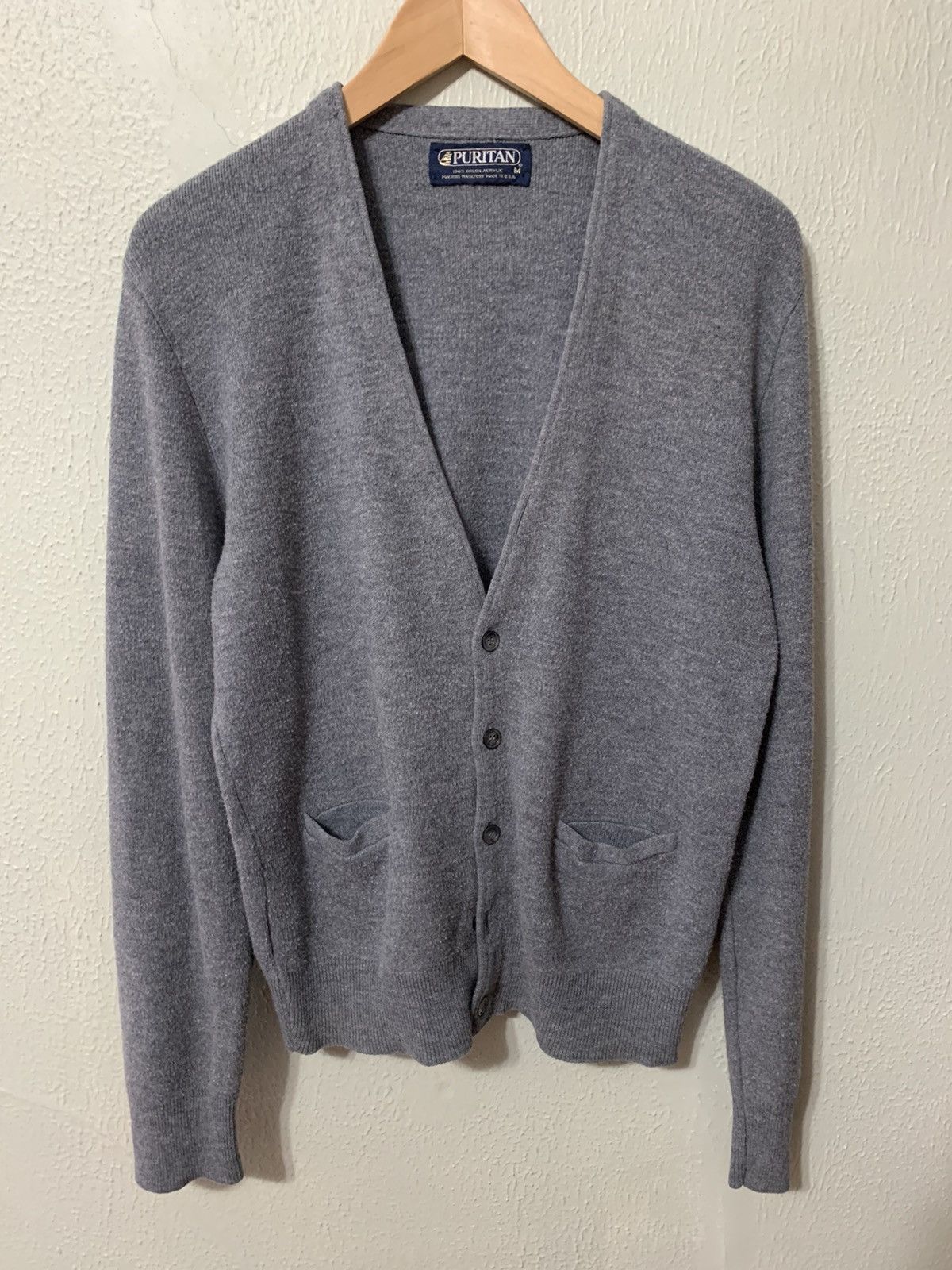 Vintage Vintage Grey Blank Two Pocket Knit Cardigan Size US M / EU 48-50 / 2 - 3 Thumbnail