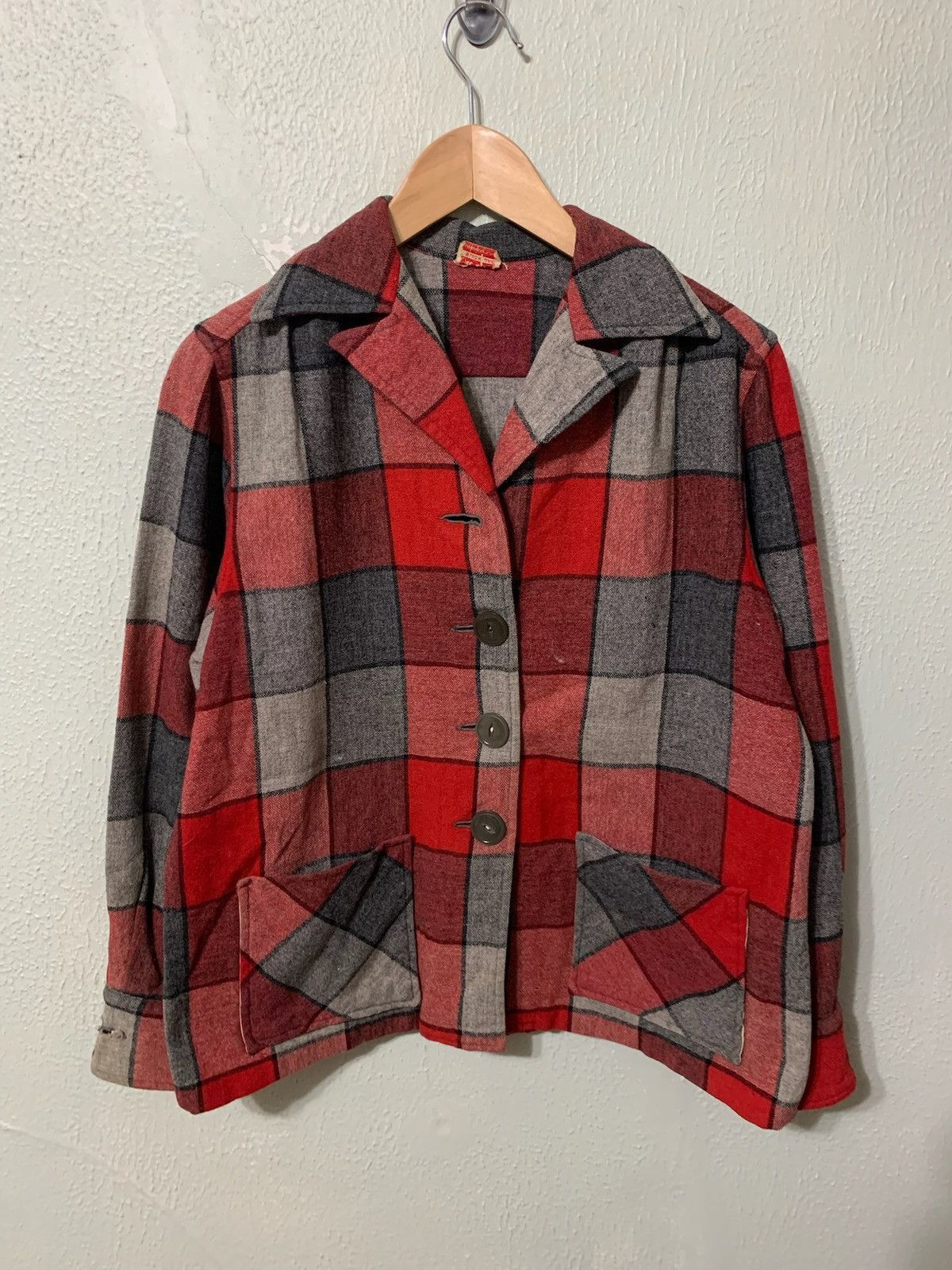 Vintage Vintage Dic Gene Grey Red Check Button Up Slick Jacket Size US S / EU 44-46 / 1 - 2 Thumbnail