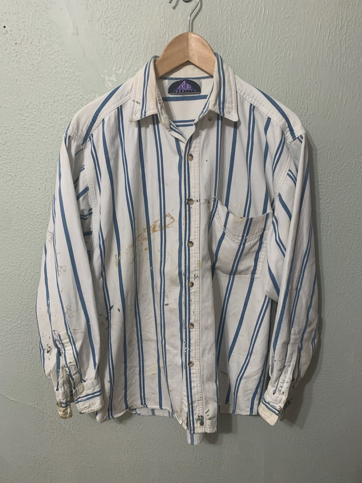 Vintage Vintage 1990s True Identity Blue Stripe Overshirt Size US XL / EU 56 / 4 - 3 Thumbnail