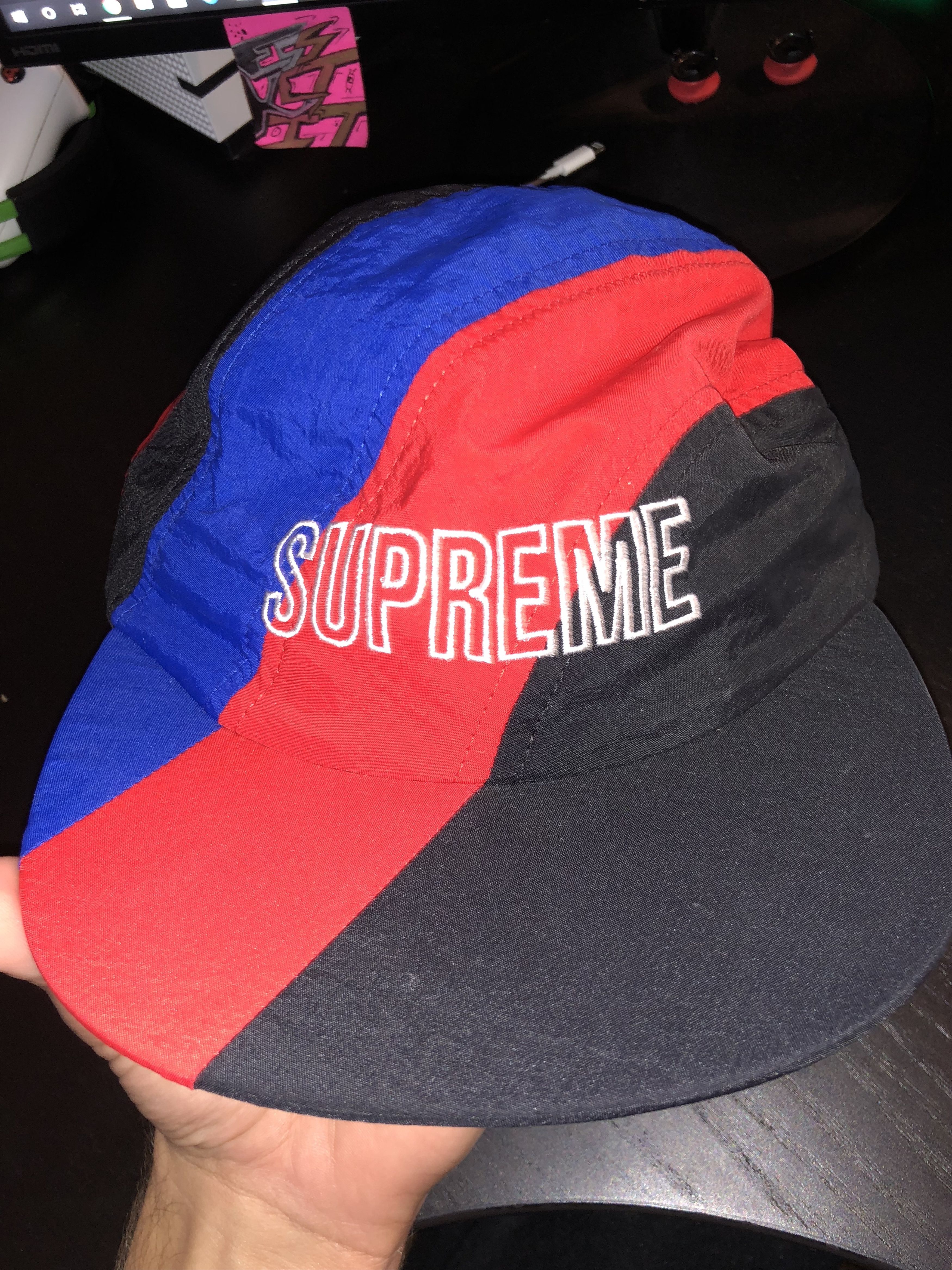 Supreme diagonal best sale stripe nylon hat