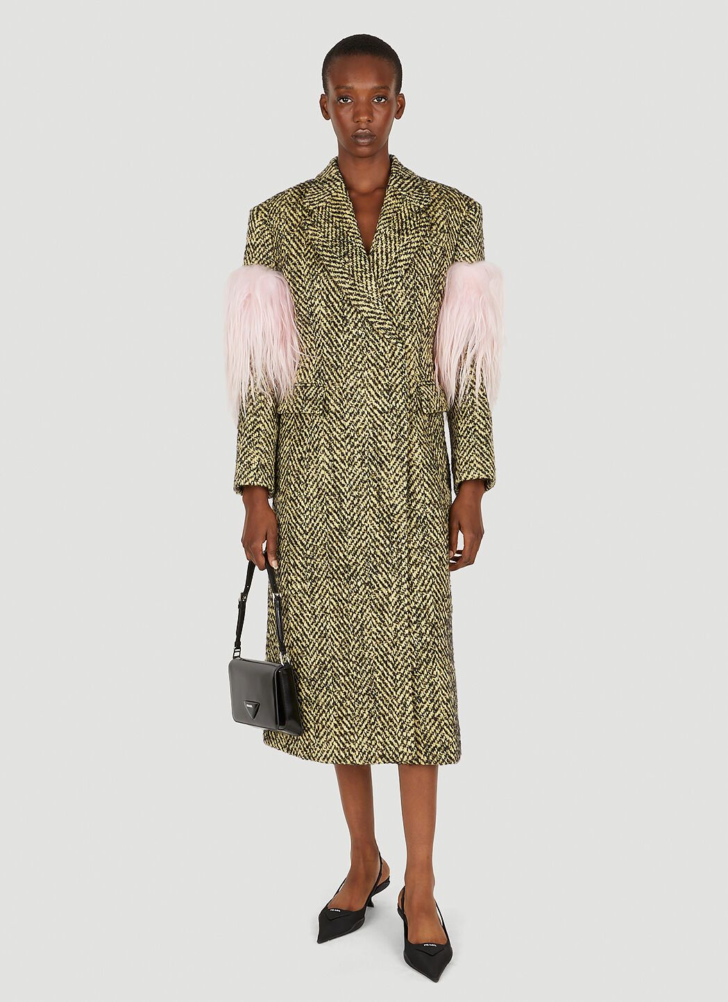 Prada Faux Fur Herringbone Coat Size XS / US 0-2 / IT 36-38 - 2 Thumbnail