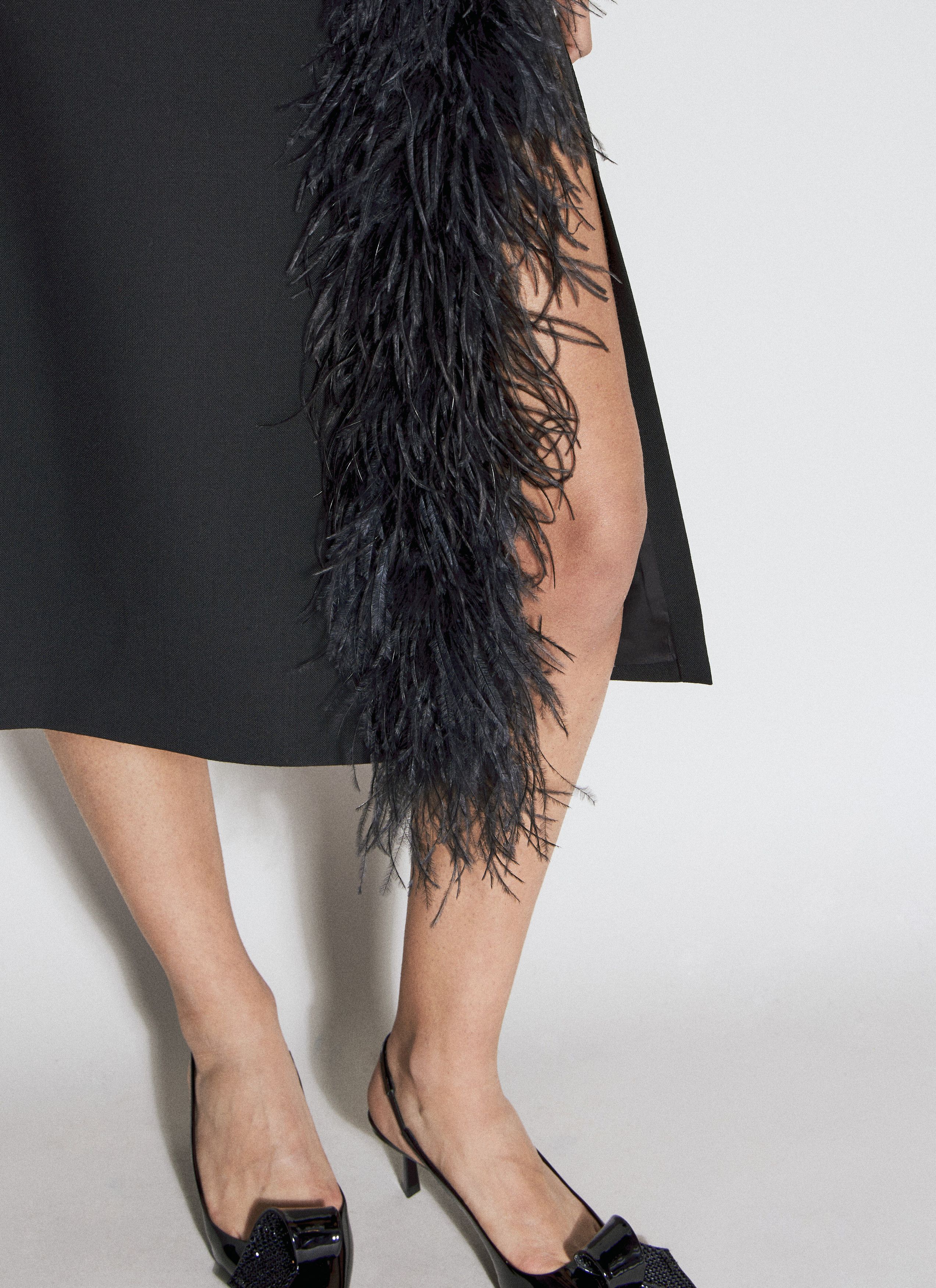 Prada Feather-Trimmed Wool Midi Skirt Size 27" / US 4 / IT 40 - 2 Thumbnail