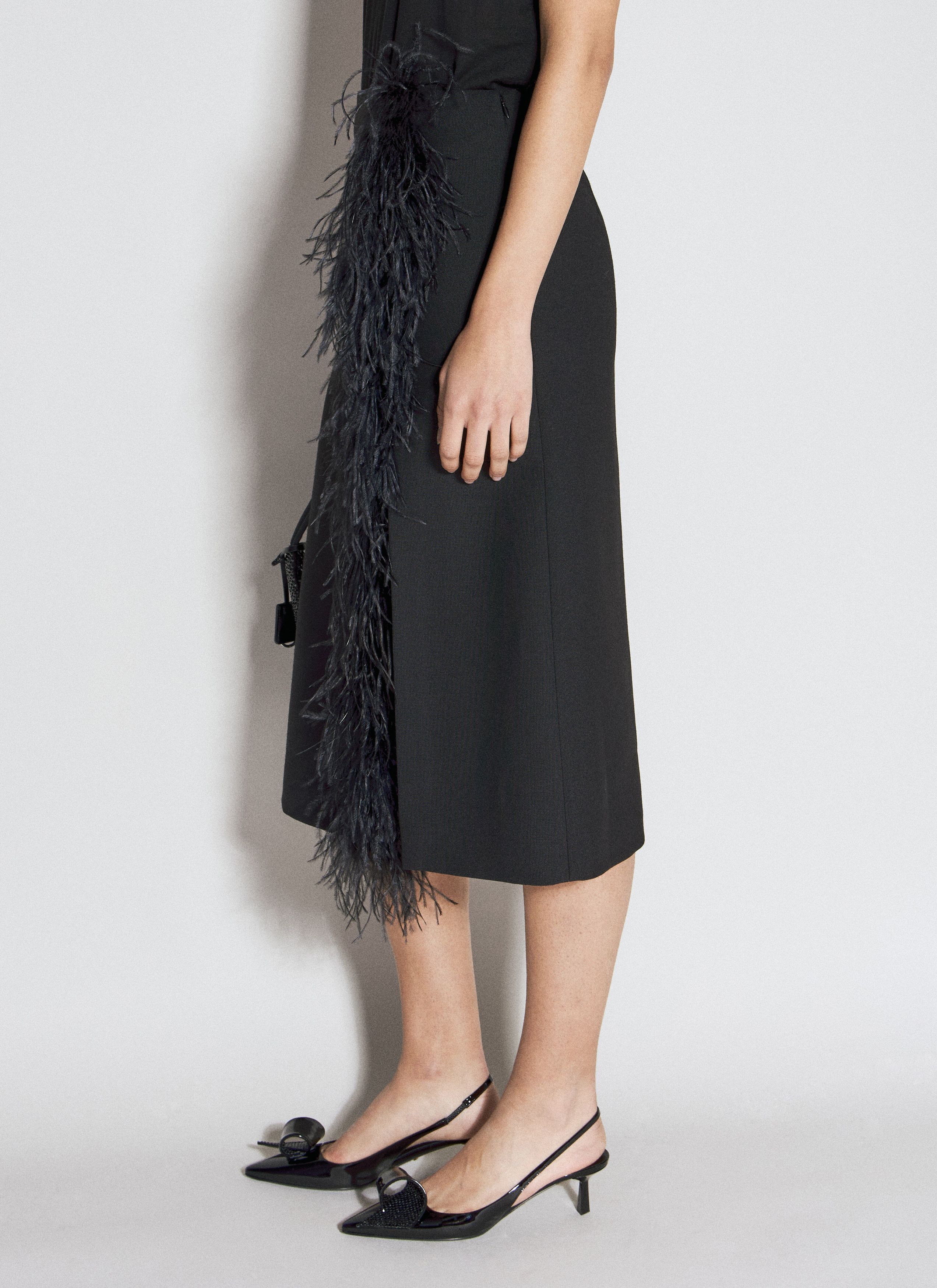 Prada Feather-Trimmed Wool Midi Skirt Size 27" / US 4 / IT 40 - 4 Thumbnail