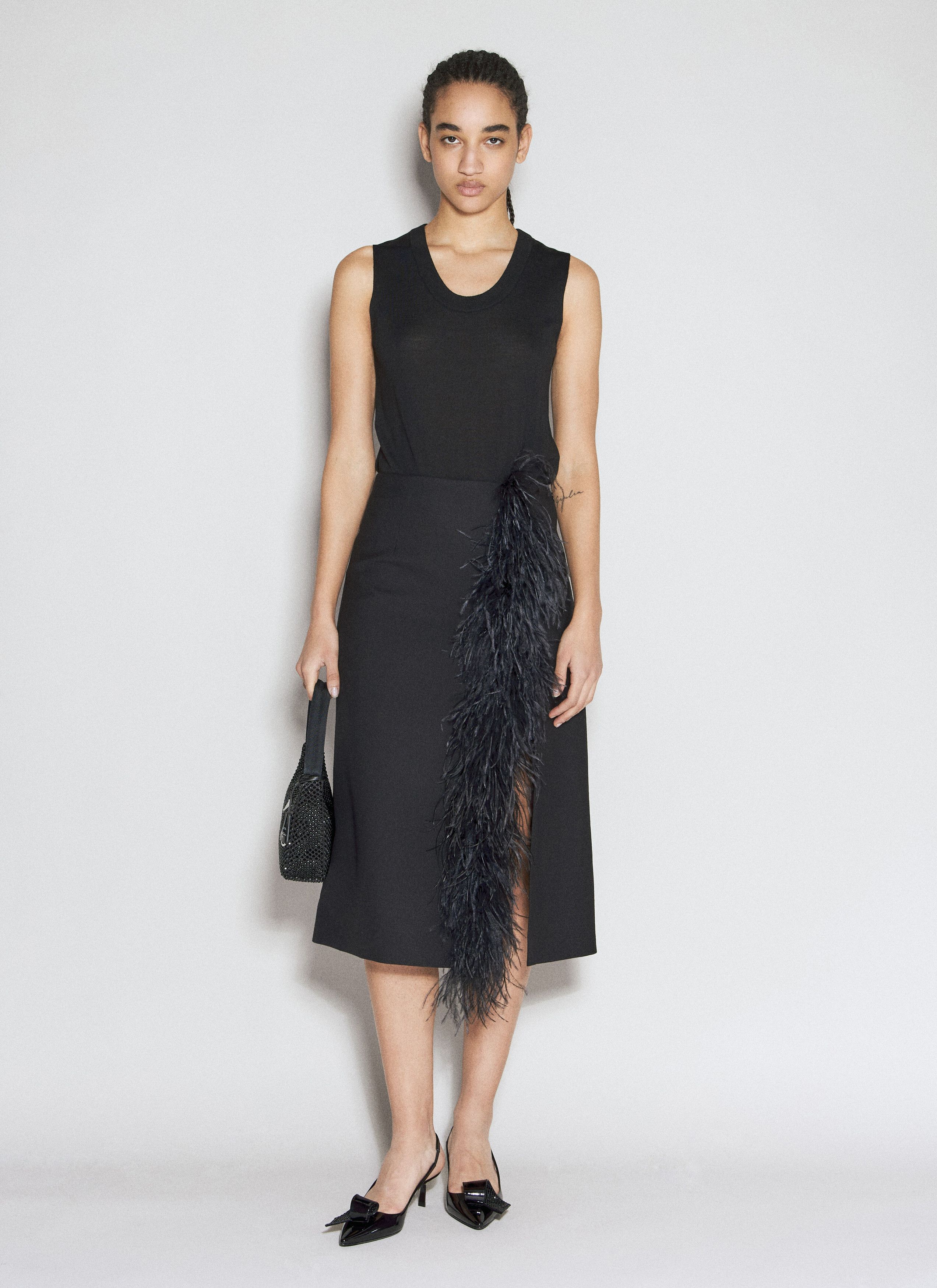 Prada Feather-Trimmed Wool Midi Skirt Size 27" / US 4 / IT 40 - 3 Thumbnail
