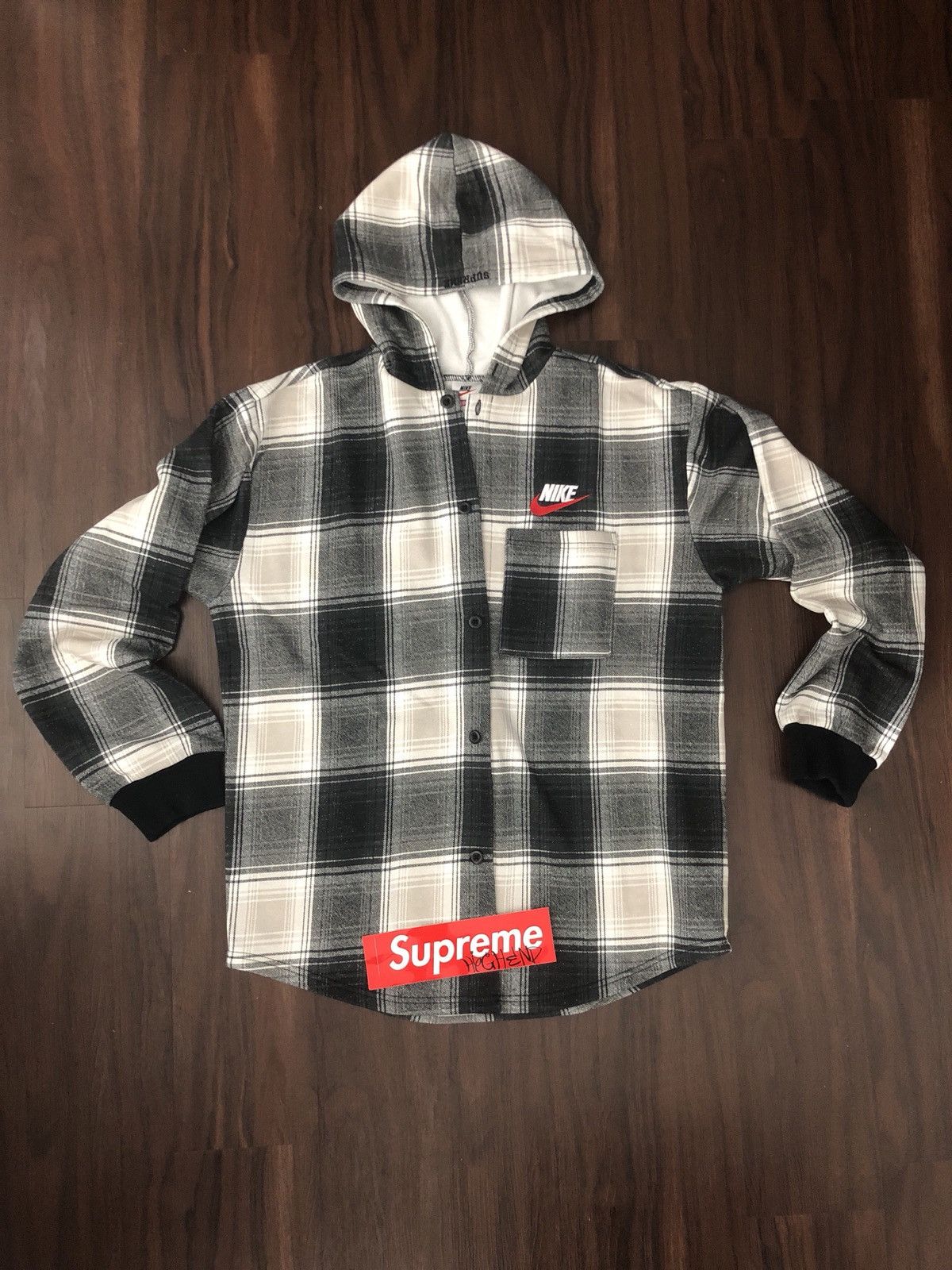 Supreme nike plaid hooded sweatshirt outlet black