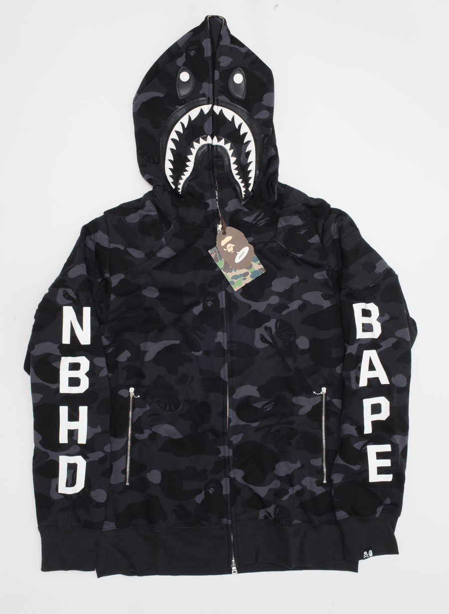 Bape Neighborhood Bape x Neighborhood Camo Shark Hoodie Grailed