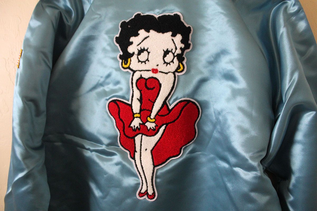 SUPREME BETTY BOOP Satin Varsity Jacket Bomber L Light Blue