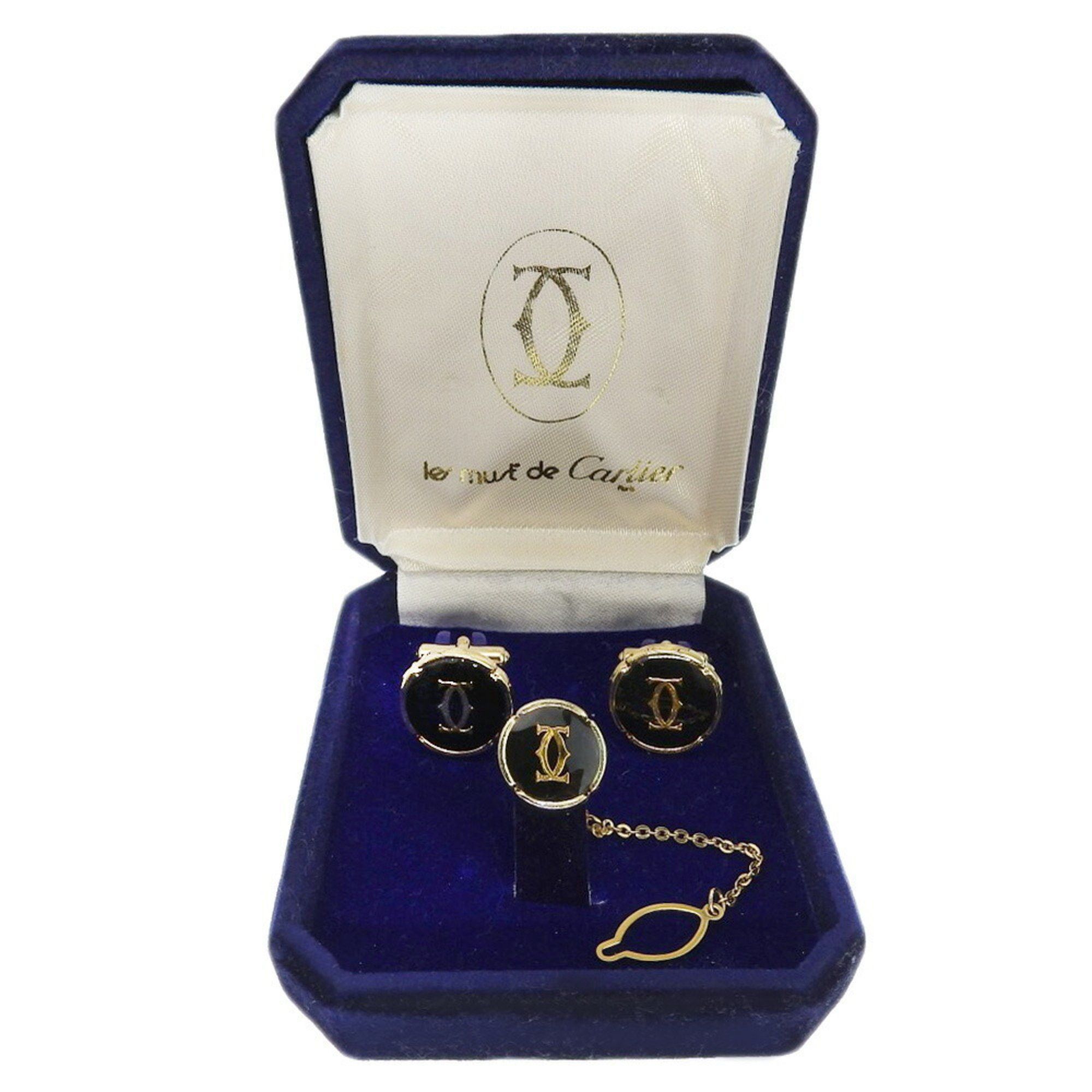 Cartier CARTIER Cufflinks and tie pin set Gold Black Tie tack Size ONE SIZE - 6 Thumbnail