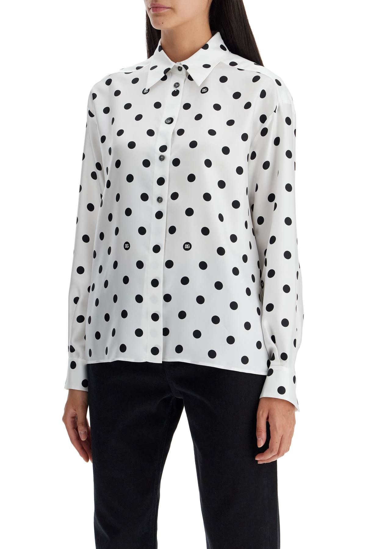 Dolce & Gabbana DOLCE & GABBANA Silk Polka Dot Print Blouse Size S / US 4 / IT 40 - 4 Thumbnail